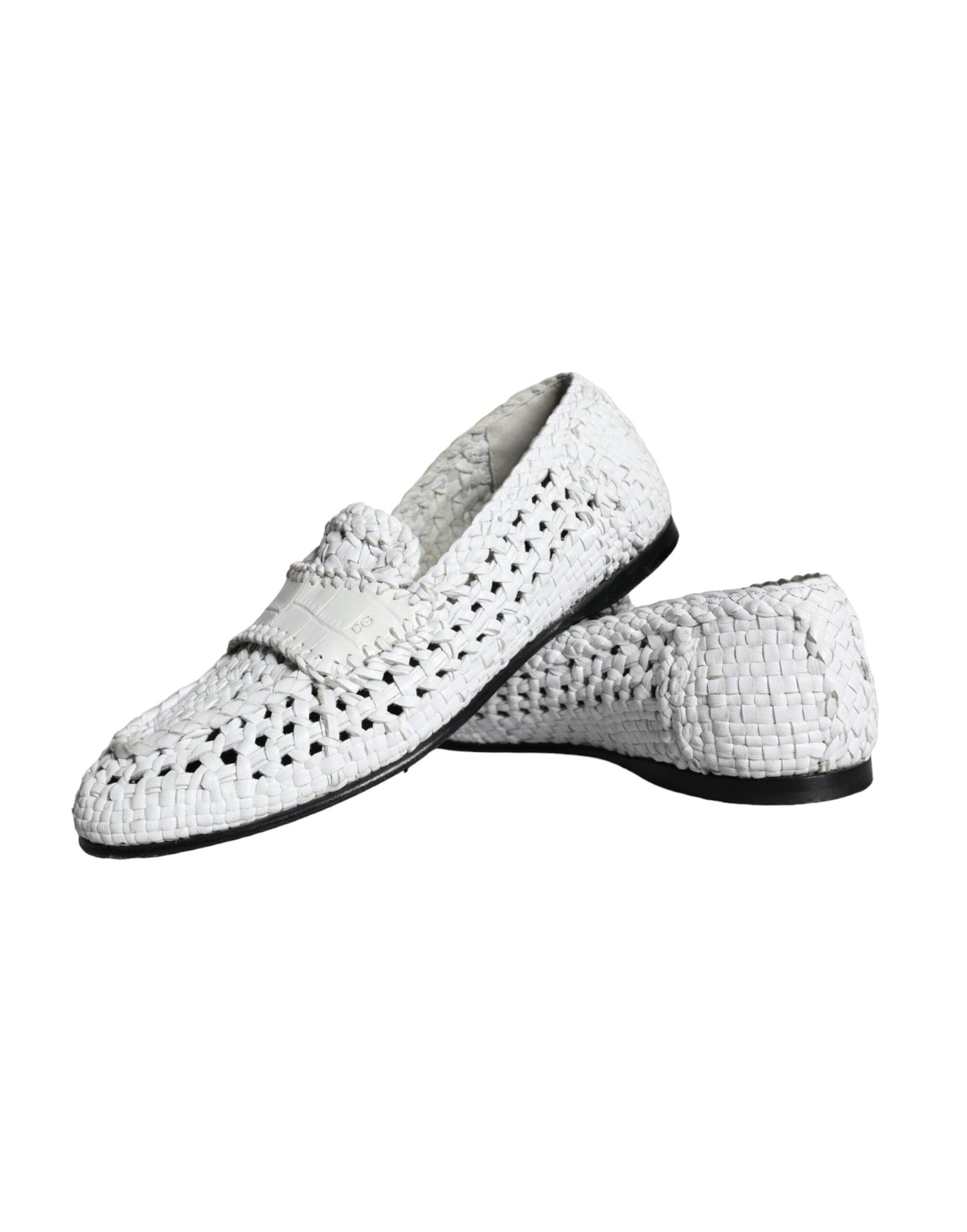 Dolce &amp; Gabbana White Woven Leather Loafers Men Shoes