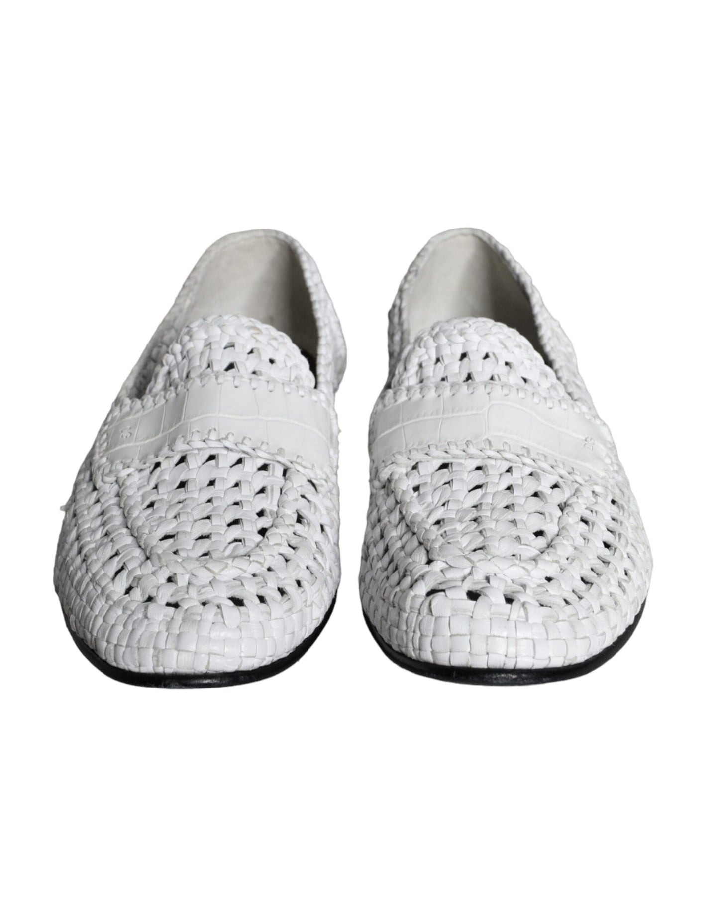 Dolce &amp; Gabbana White Woven Leather Loafers Men Shoes