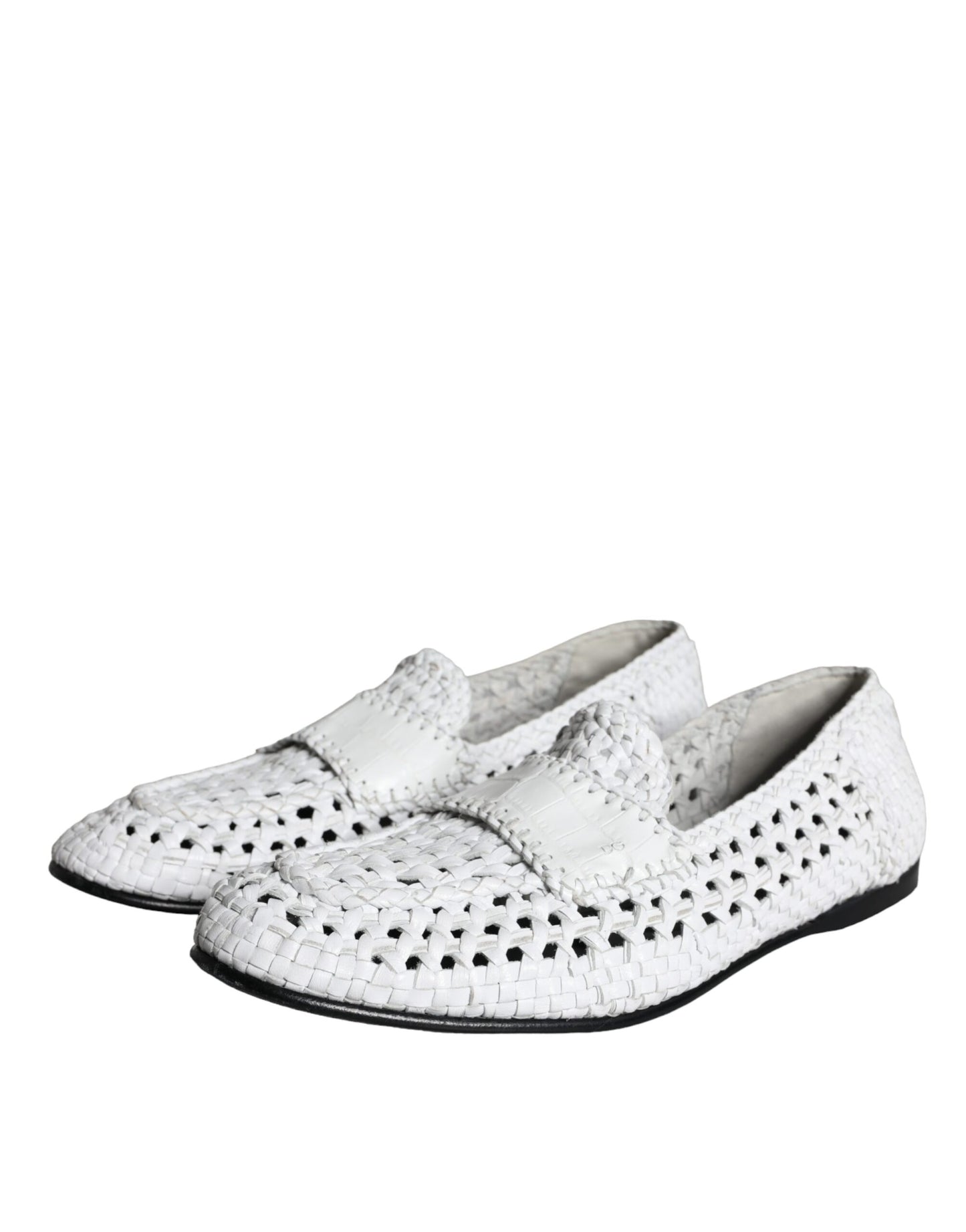 Dolce &amp; Gabbana White Woven Leather Loafers Men Shoes