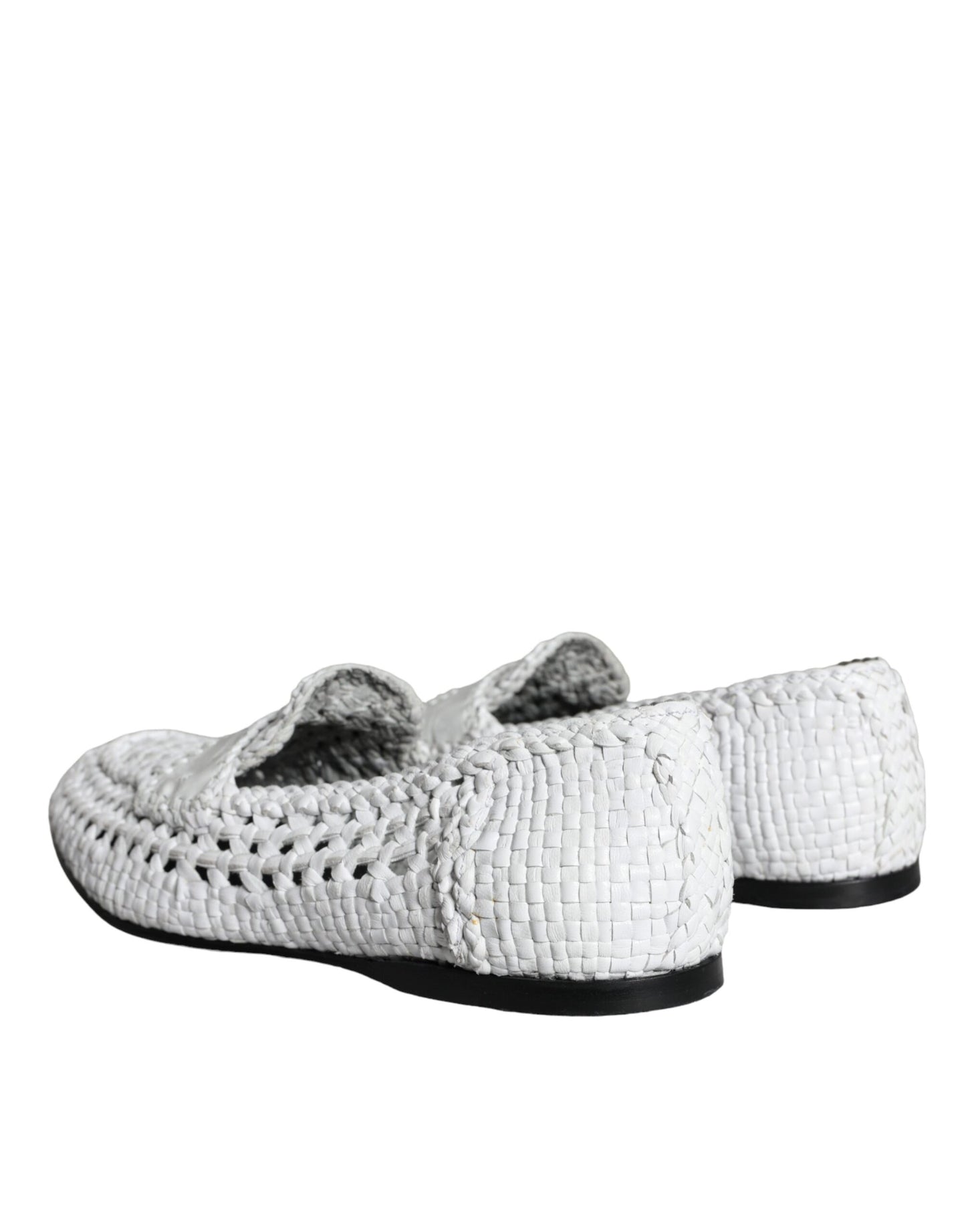 Dolce &amp; Gabbana White Woven Leather Loafers Men Shoes