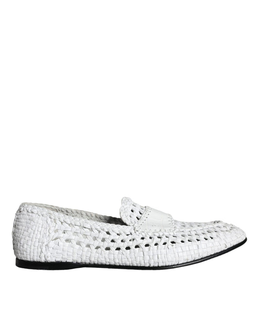 Dolce &amp; Gabbana White Woven Leather Loafers Men Shoes