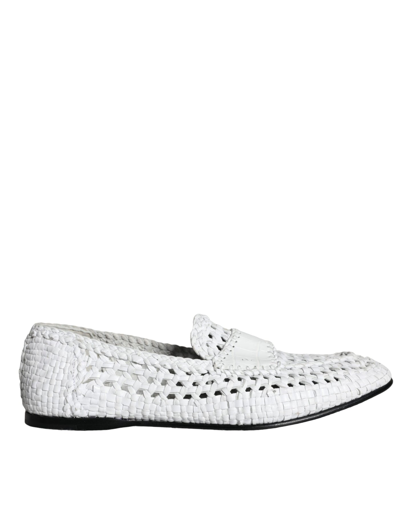 Dolce &amp; Gabbana White Woven Leather Loafers Men Shoes