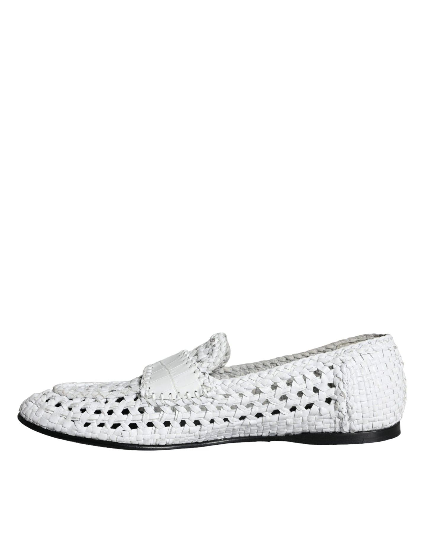 Dolce &amp; Gabbana White Woven Leather Loafers Men Shoes