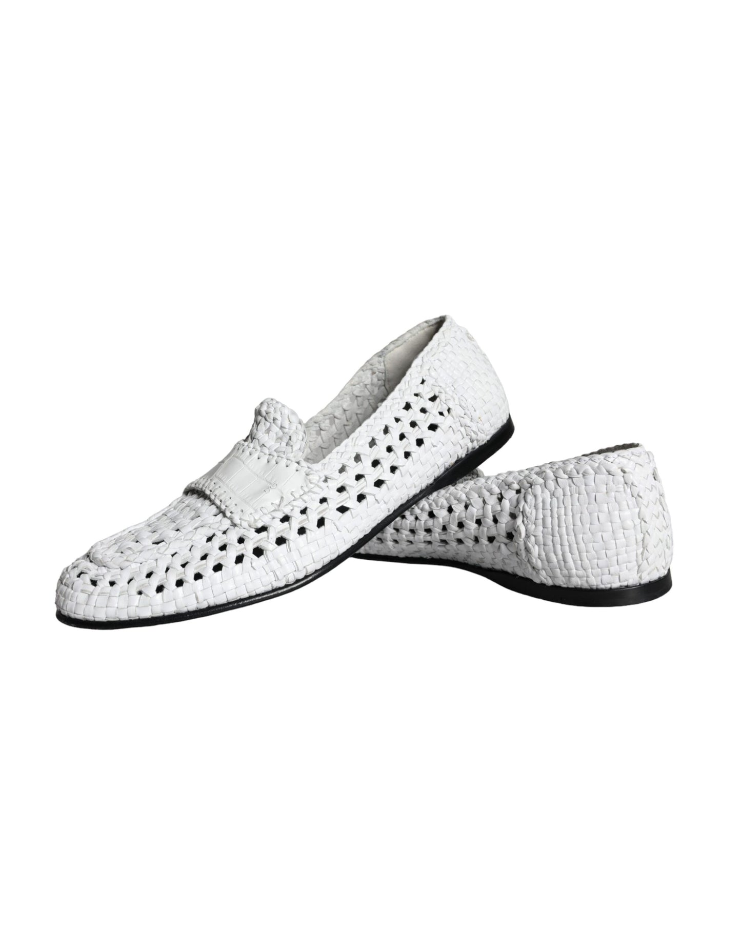 Dolce &amp; Gabbana White Woven Leather Loafers Men Shoes