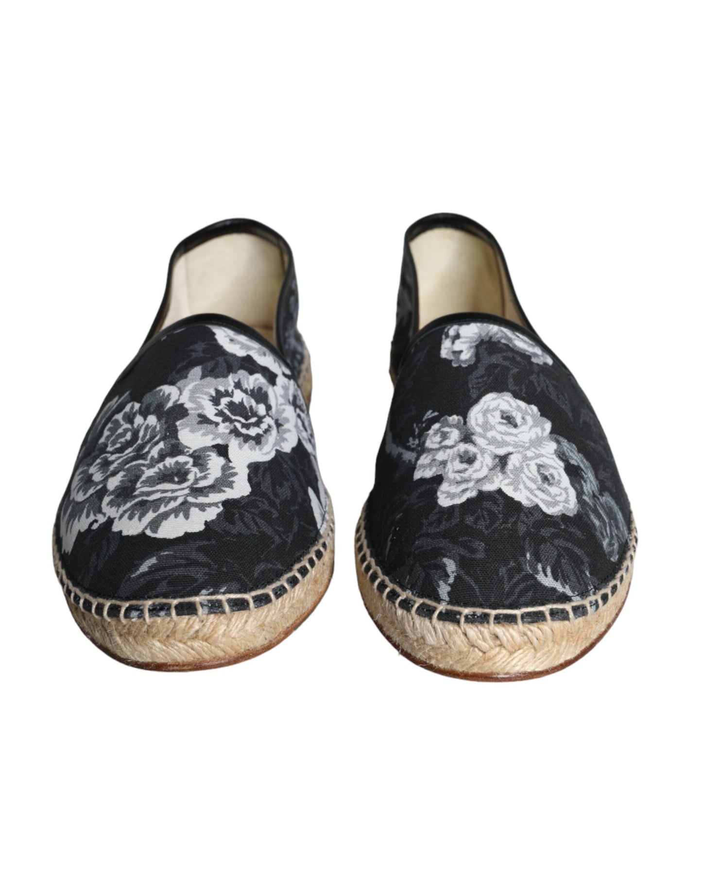 Dolce &amp; Gabbana Black cotton and leather espadrilles with floral pattern