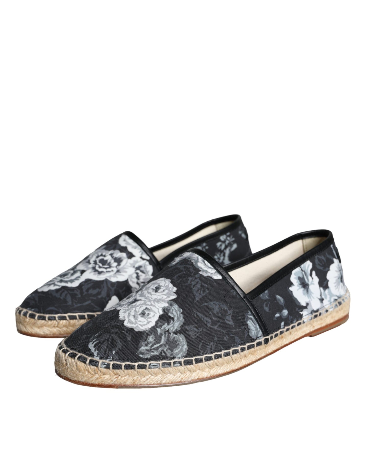 Dolce &amp; Gabbana Black cotton and leather espadrilles with floral pattern