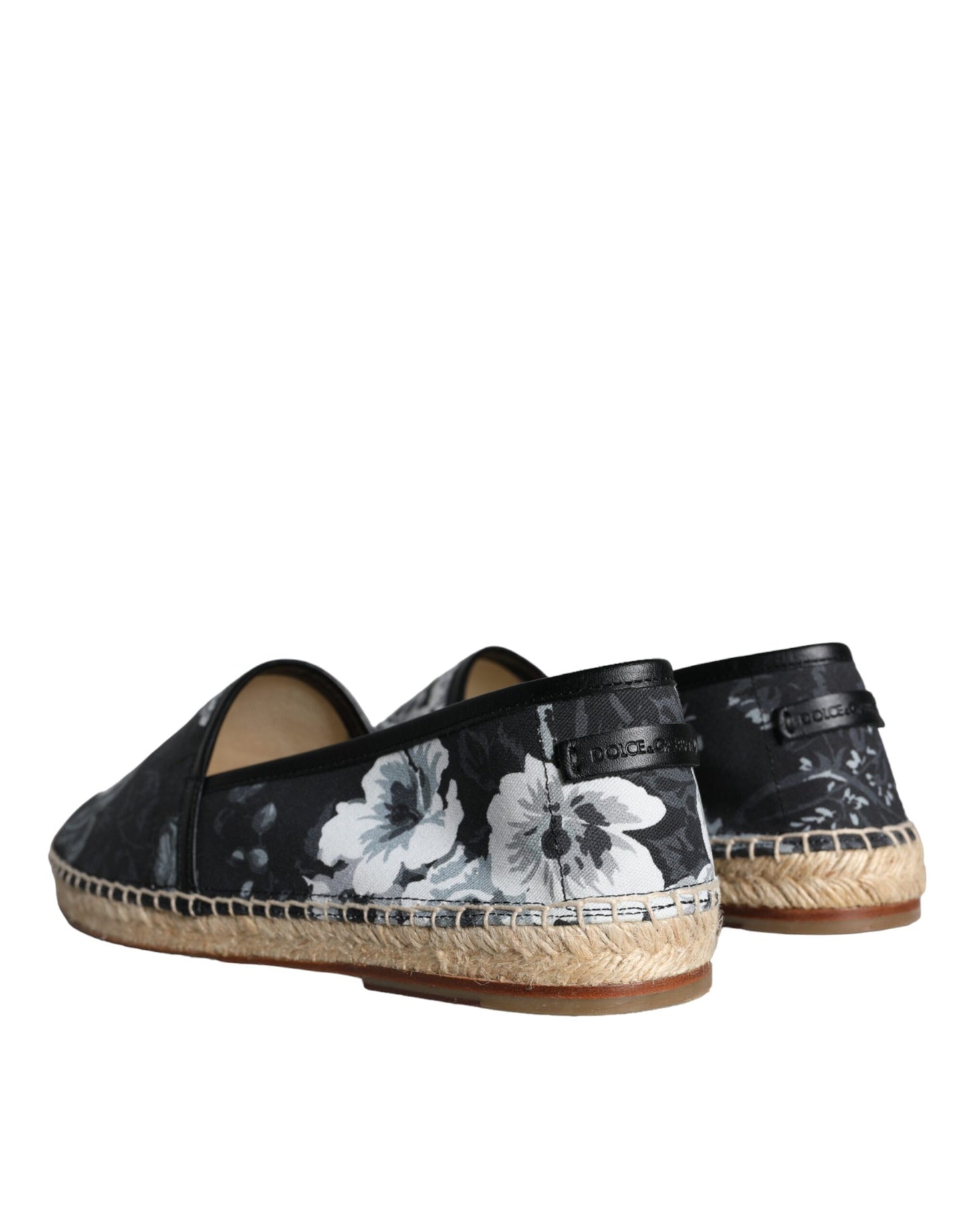 Dolce &amp; Gabbana Black cotton and leather espadrilles with floral pattern