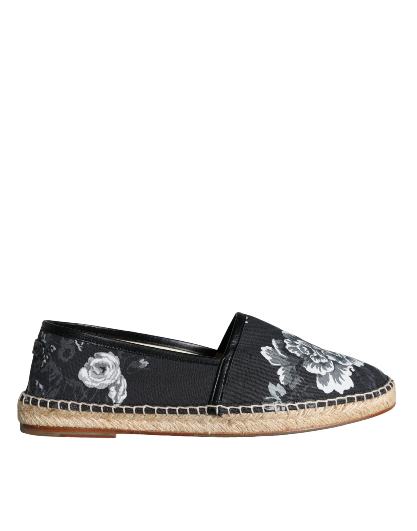 Dolce &amp; Gabbana Black cotton and leather espadrilles with floral pattern