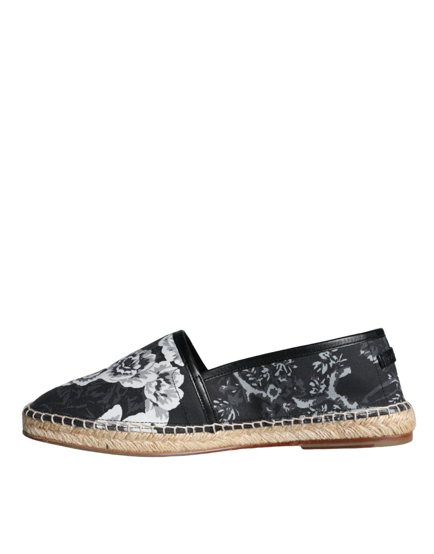 Dolce &amp; Gabbana Black cotton and leather espadrilles with floral pattern