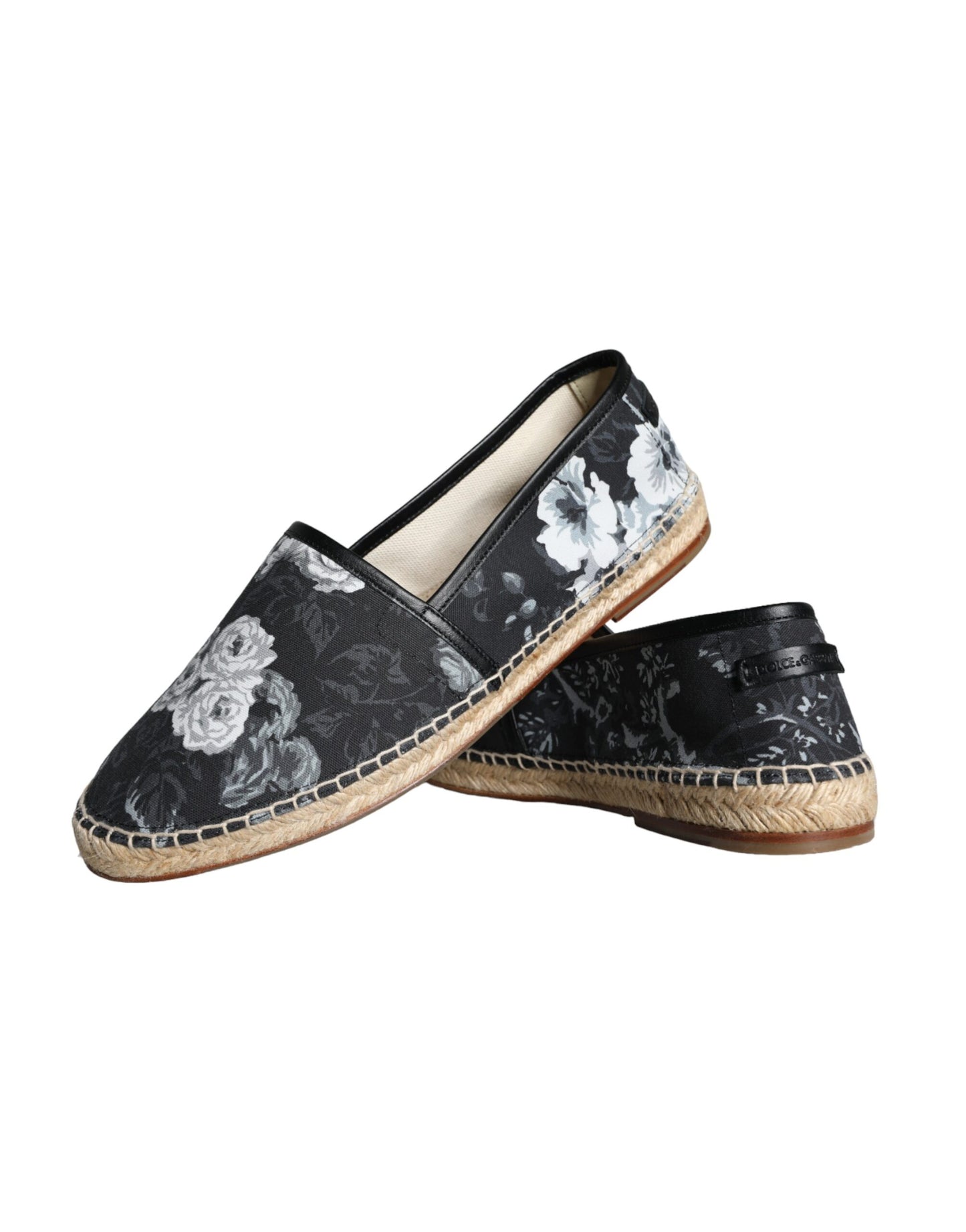 Dolce &amp; Gabbana Black cotton and leather espadrilles with floral pattern