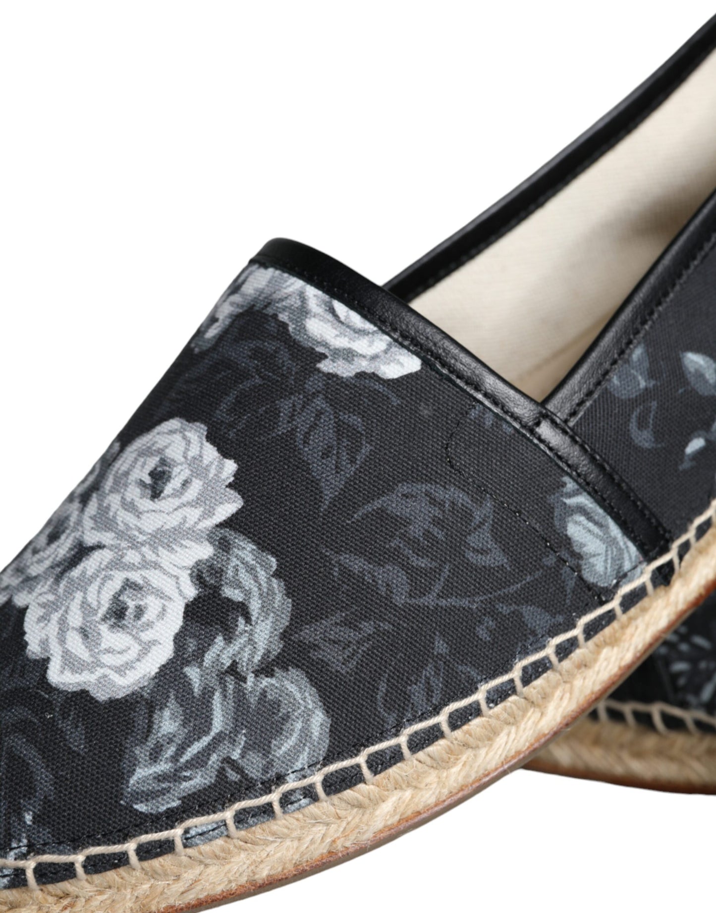 Dolce &amp; Gabbana Black cotton and leather espadrilles with floral pattern