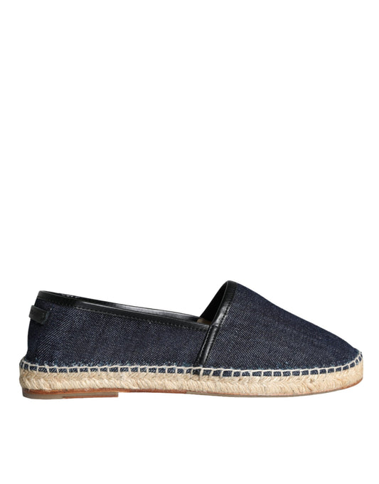 Dolce &amp; Gabbana Blue Denim Cotton Leather Espadrilles Shoes