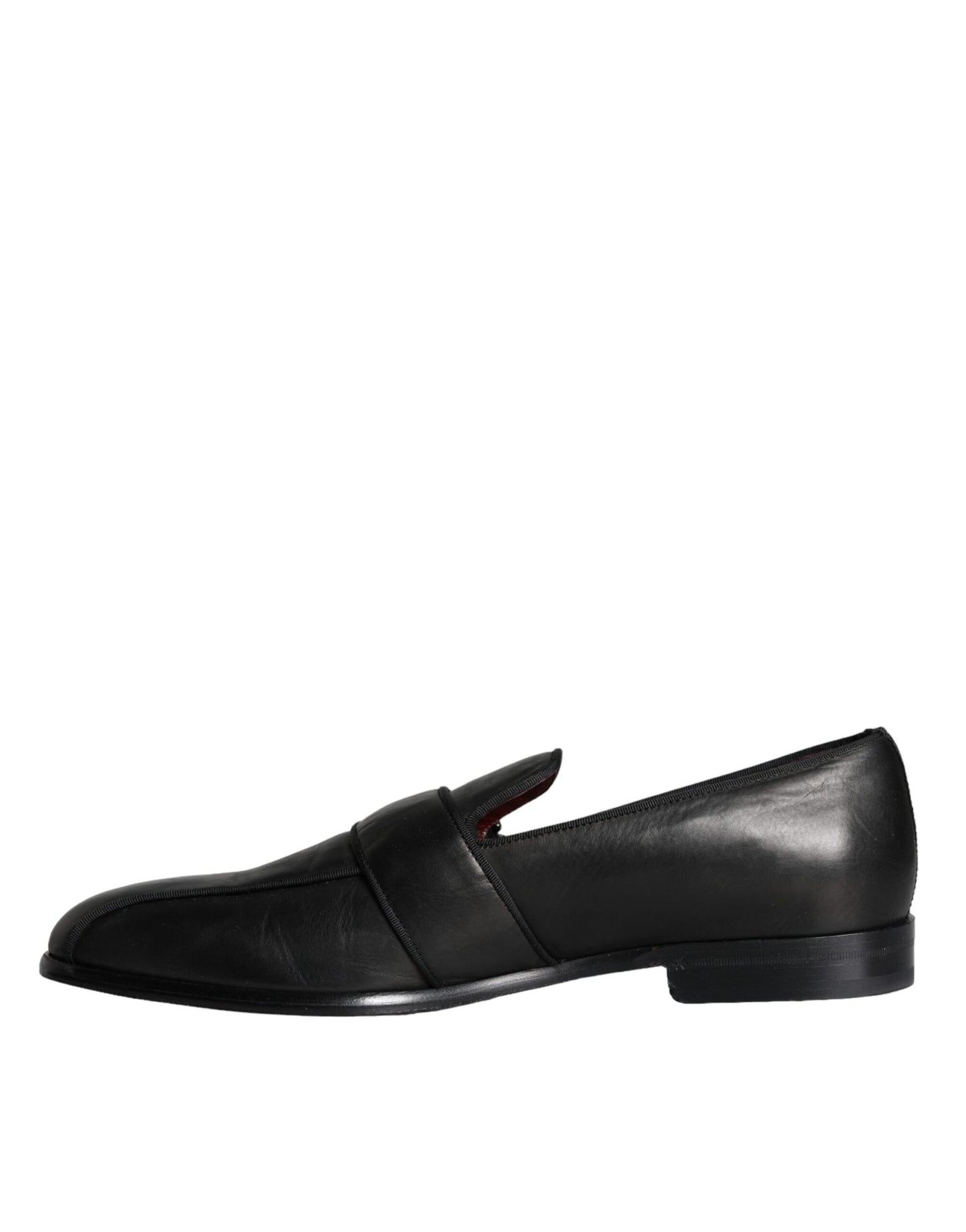 Dolce &amp; Gabbana Black Leather Logo Loafers Men Dress Shoes