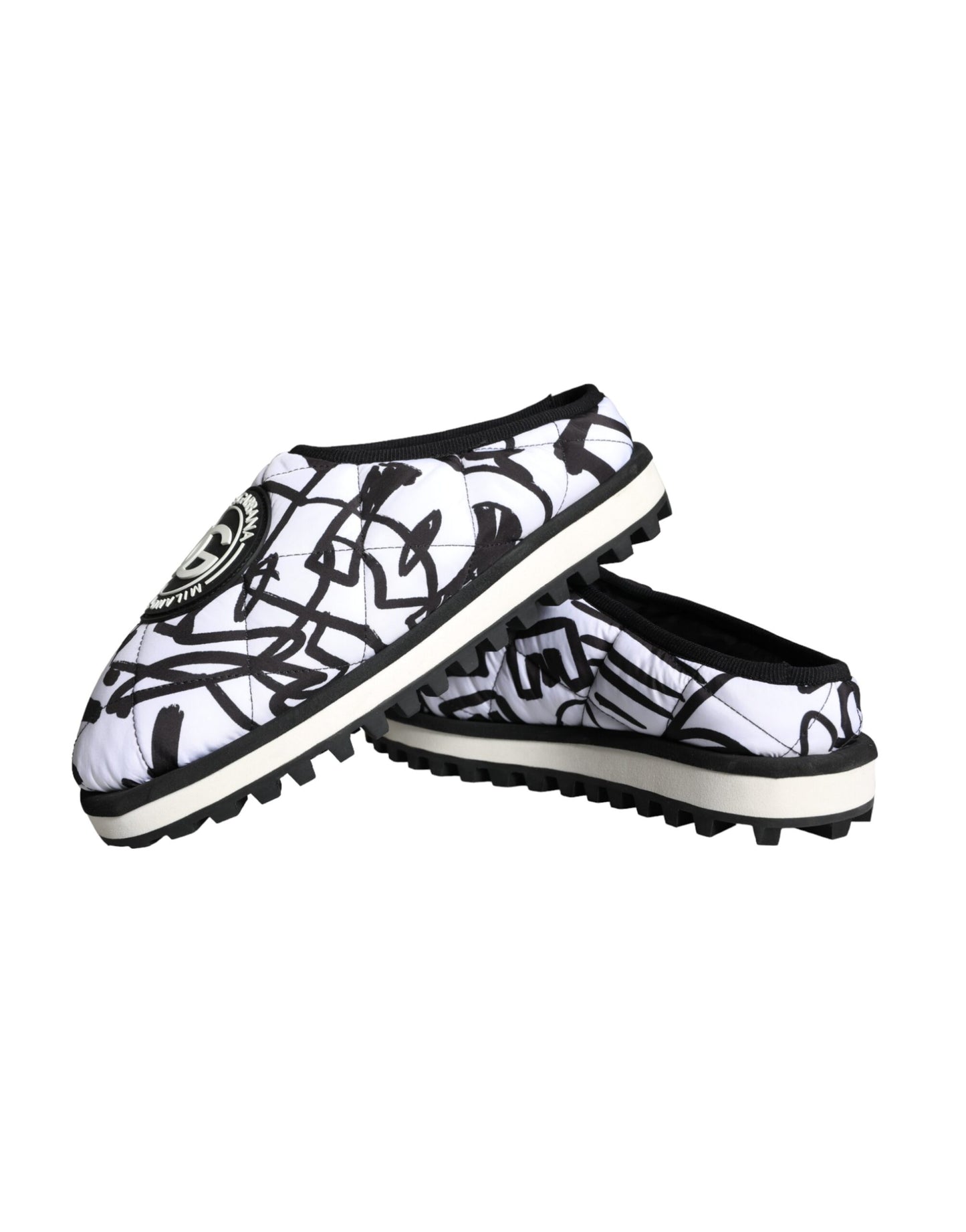 Dolce &amp; Gabbana Black White Quilted Logo Sandals Slides Shoes