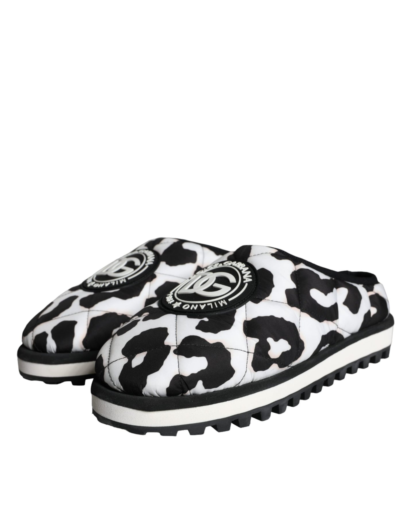 Dolce &amp; Gabbana Black White Quilted Logo Sandals Slides Shoes