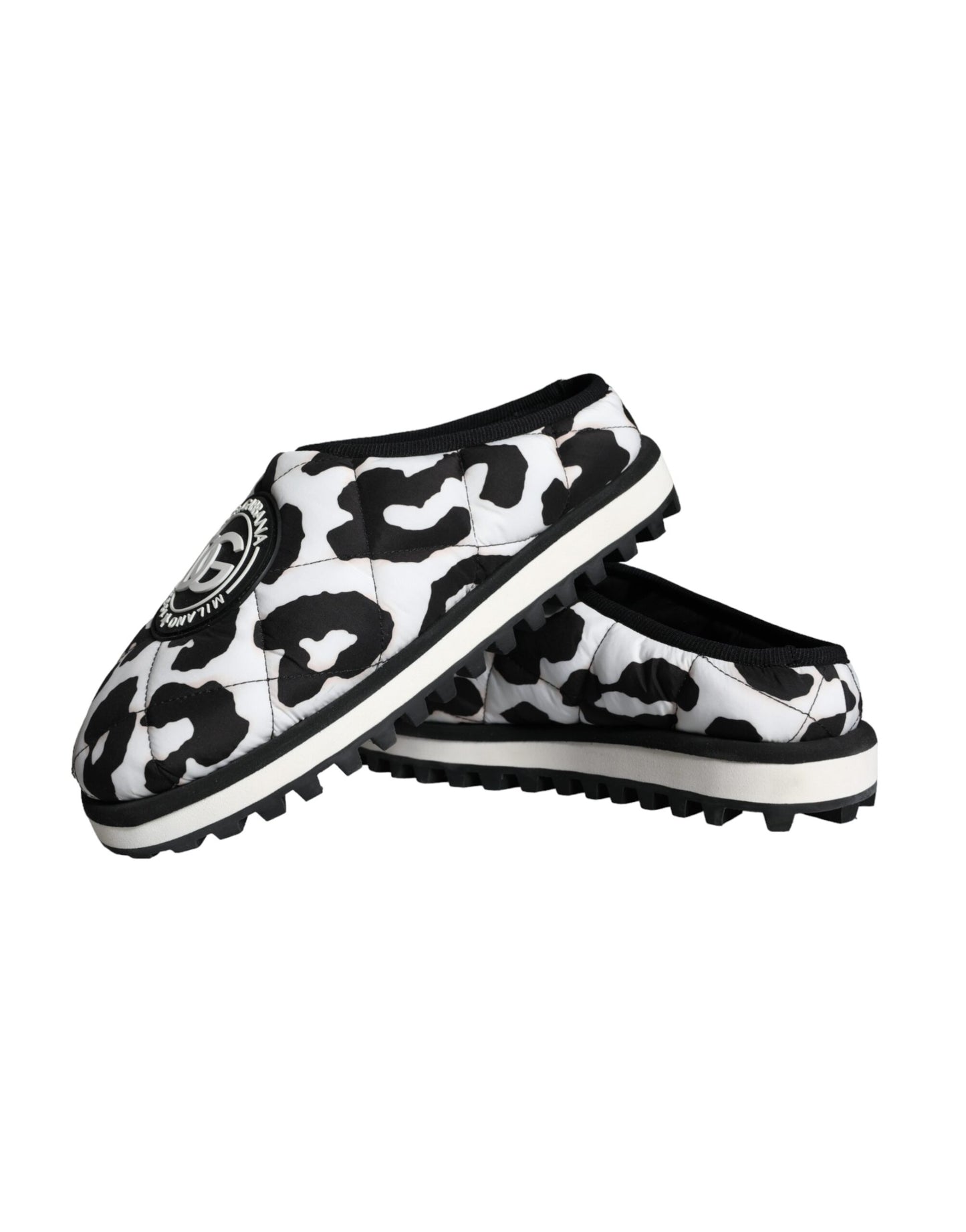 Dolce &amp; Gabbana Black White Quilted Logo Sandals Slides Shoes