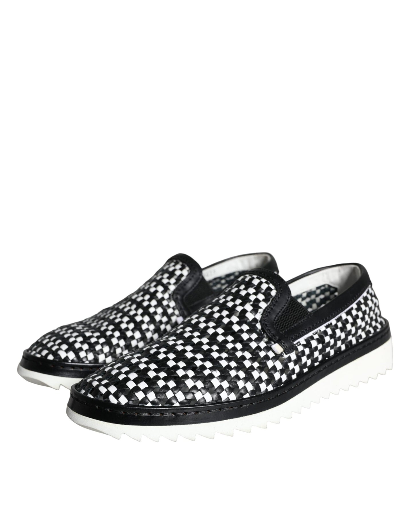 Dolce &amp; Gabbana Black White Weaved Slip On Men Loafers Shoes