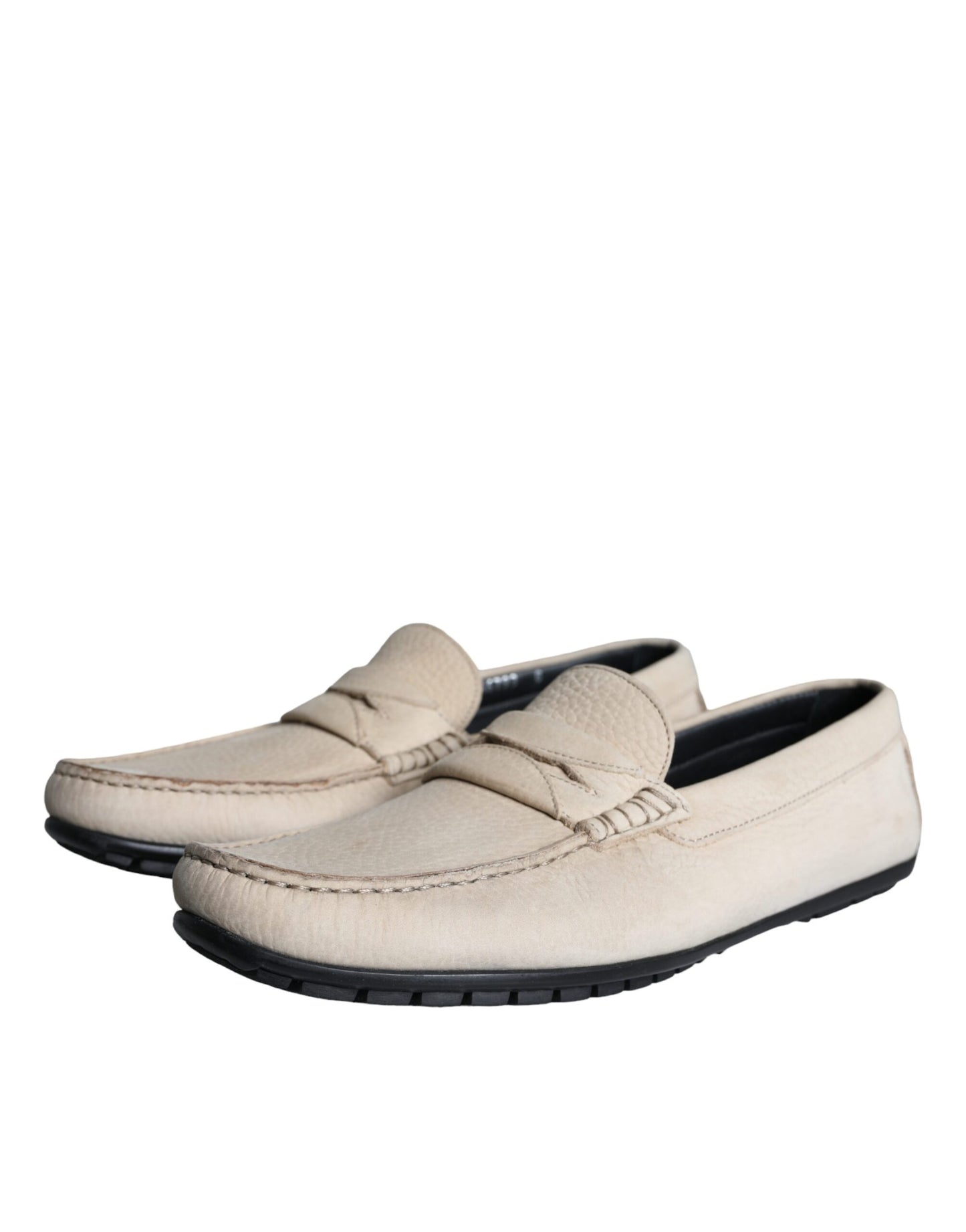 Dolce &amp; Gabbana Beige Leather Slip Mocassin Loafers Men Shoes