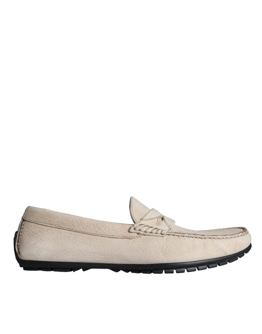 Dolce &amp; Gabbana Beige Leather Slip Mocassin Loafers Men Shoes