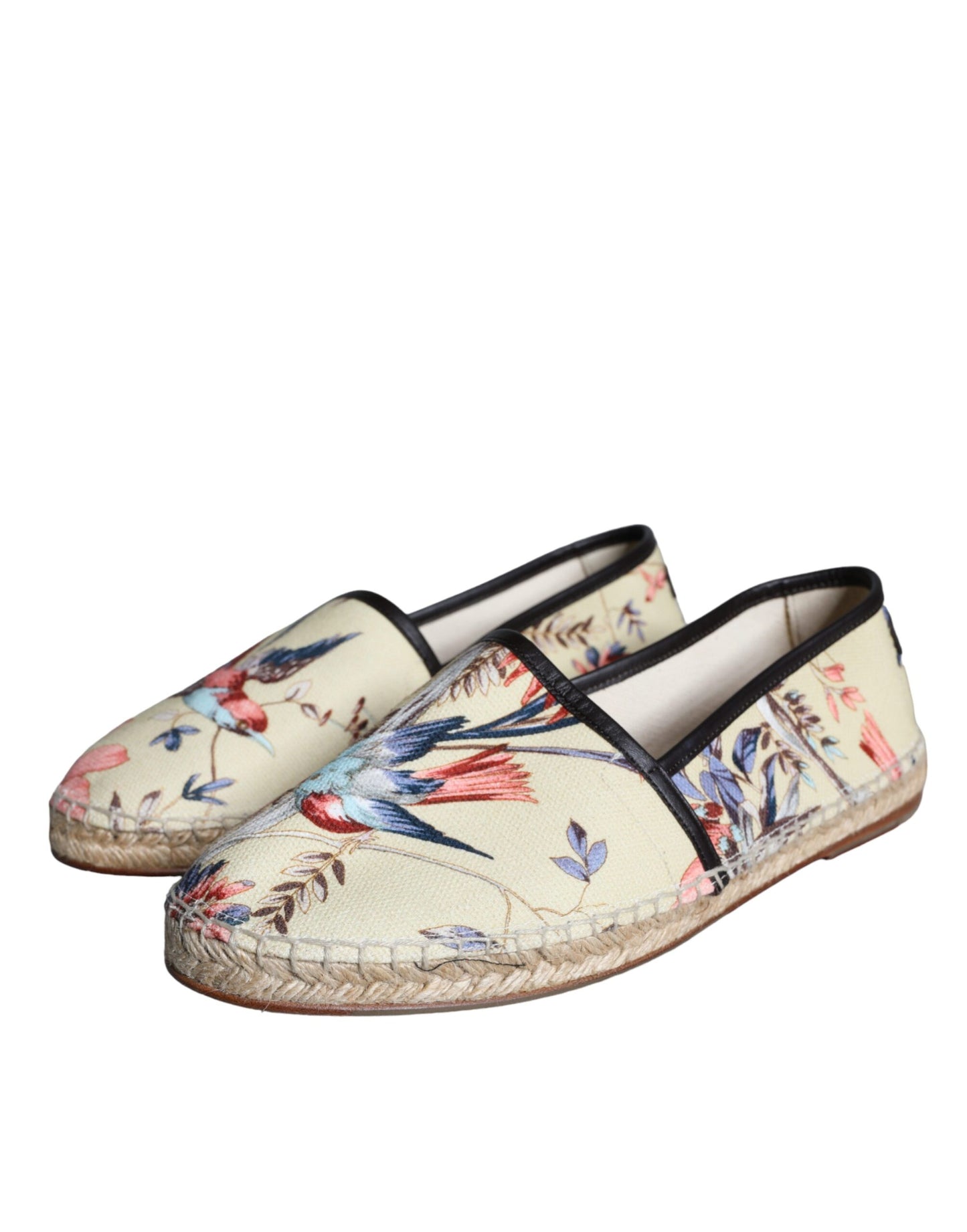 Dolce & Gabbana Beige Floral Canvas Espadrilles Slip On Schuhe