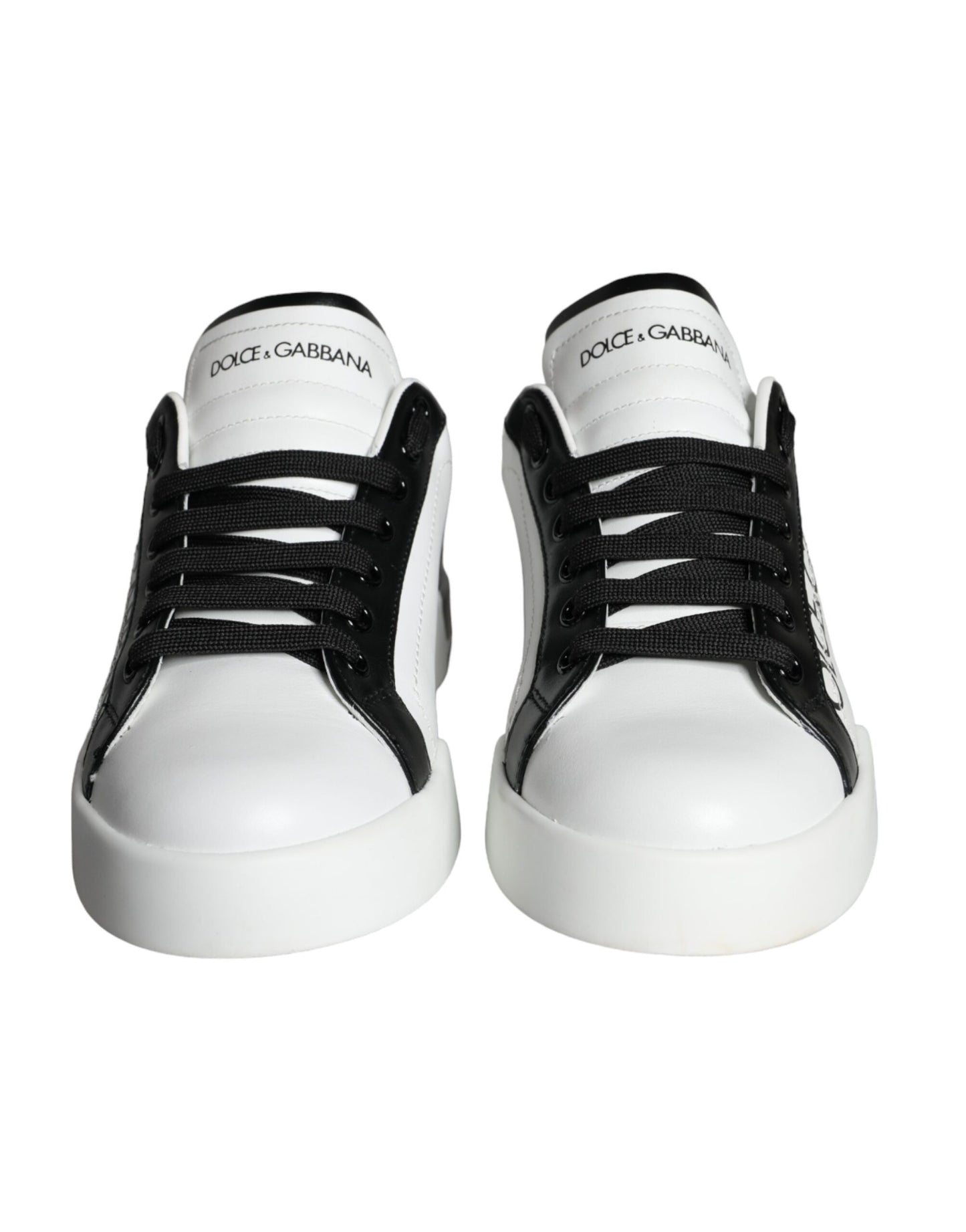 Dolce &amp; Gabbana White Black Leather Crown Milano Sneakers Shoes