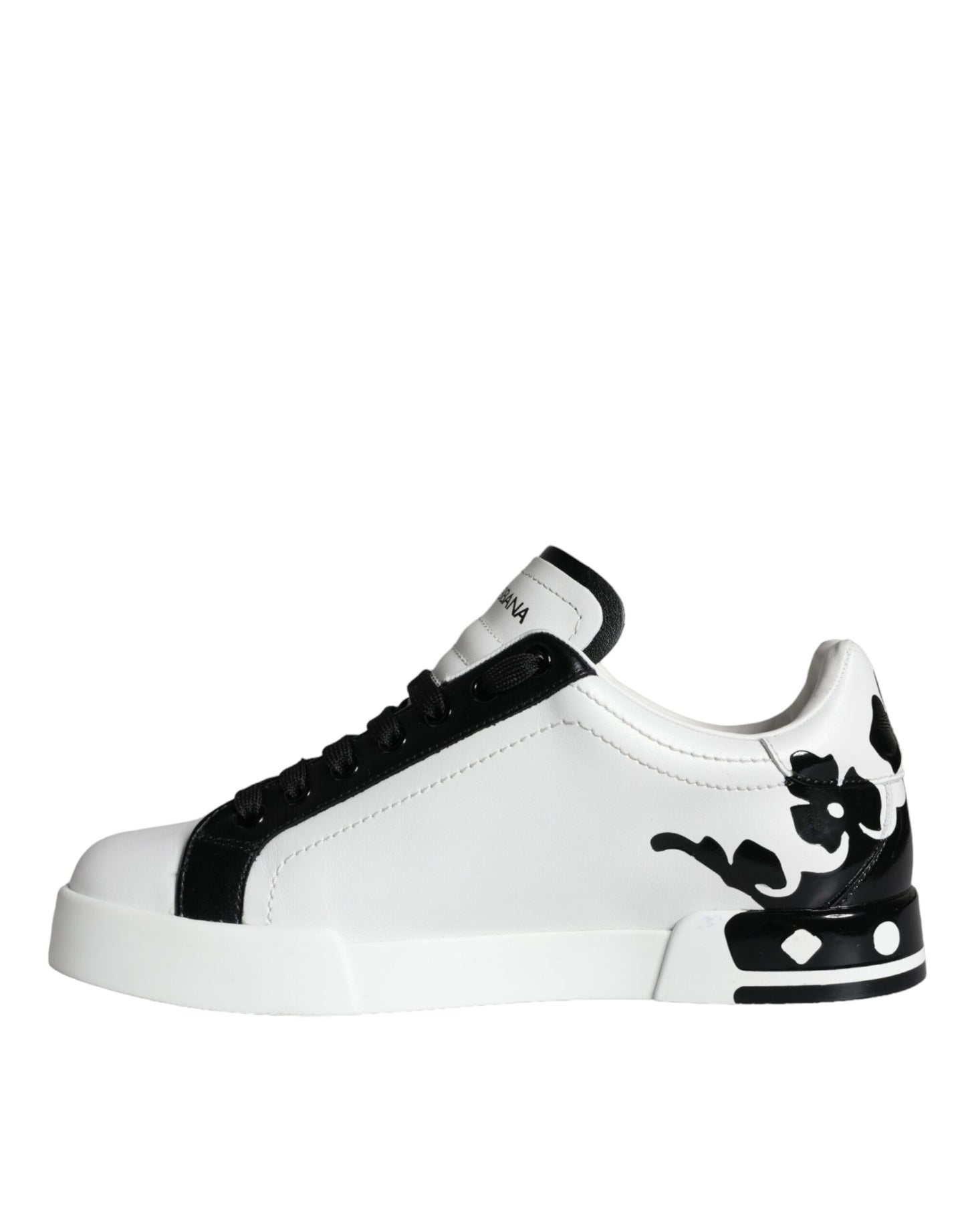 Dolce &amp; Gabbana White Black Leather Crown Milano Sneakers Shoes