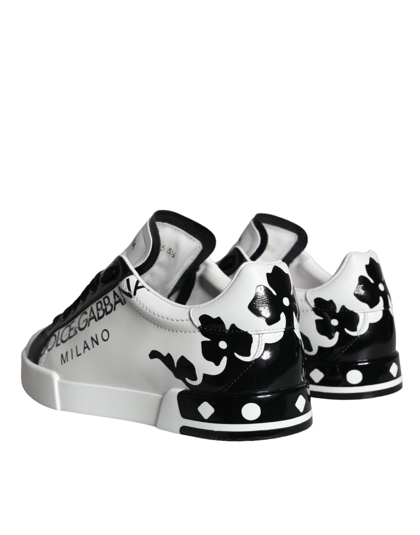 Dolce &amp; Gabbana White Black Leather Crown Milano Sneakers Shoes