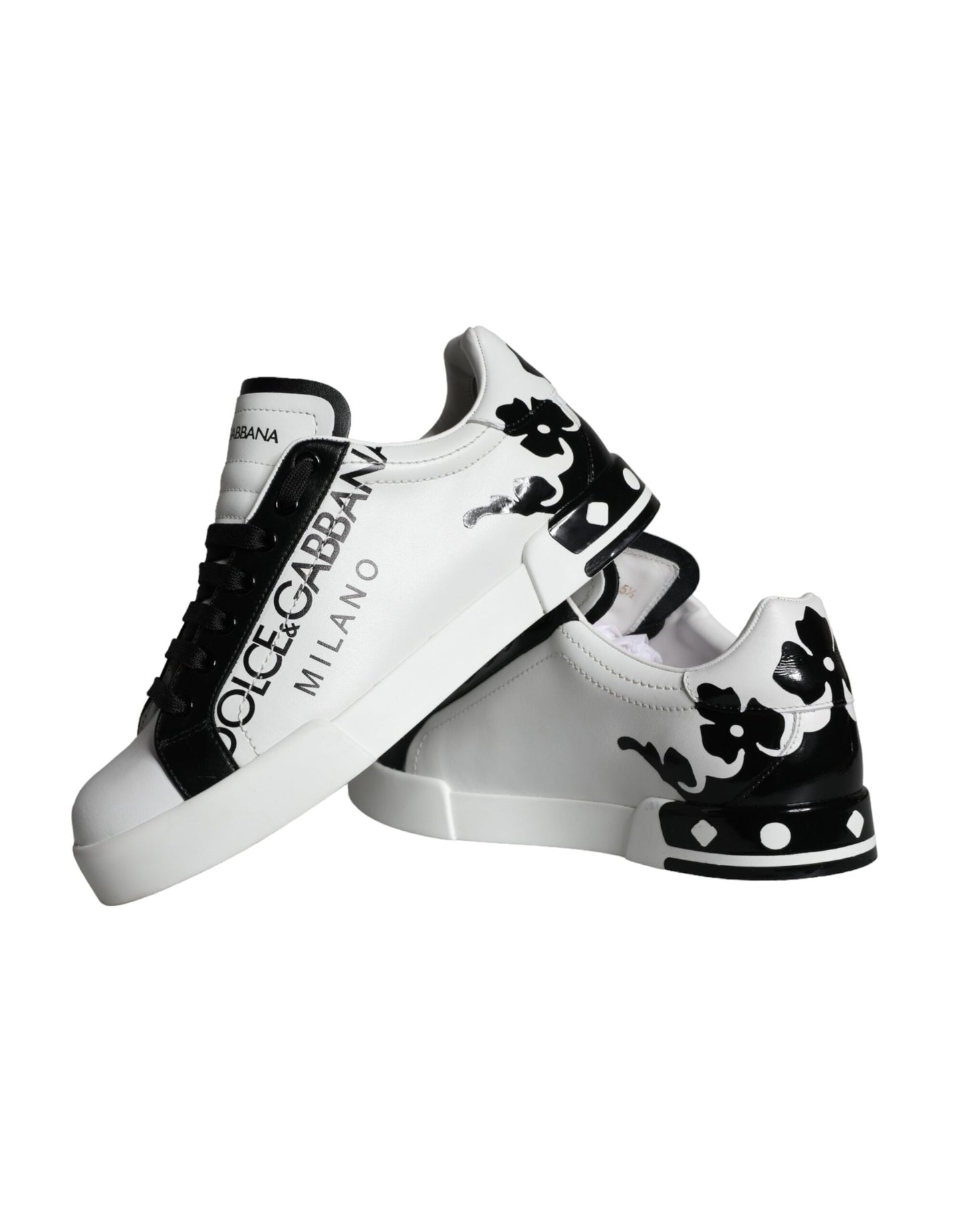 Dolce &amp; Gabbana White Black Leather Crown Milano Sneakers Shoes