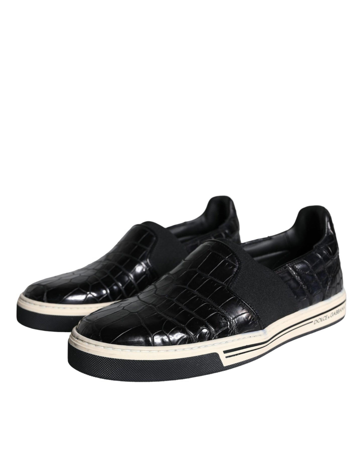 Dolce &amp; Gabbana Black Leather Loafers Slippers Casual Shoes