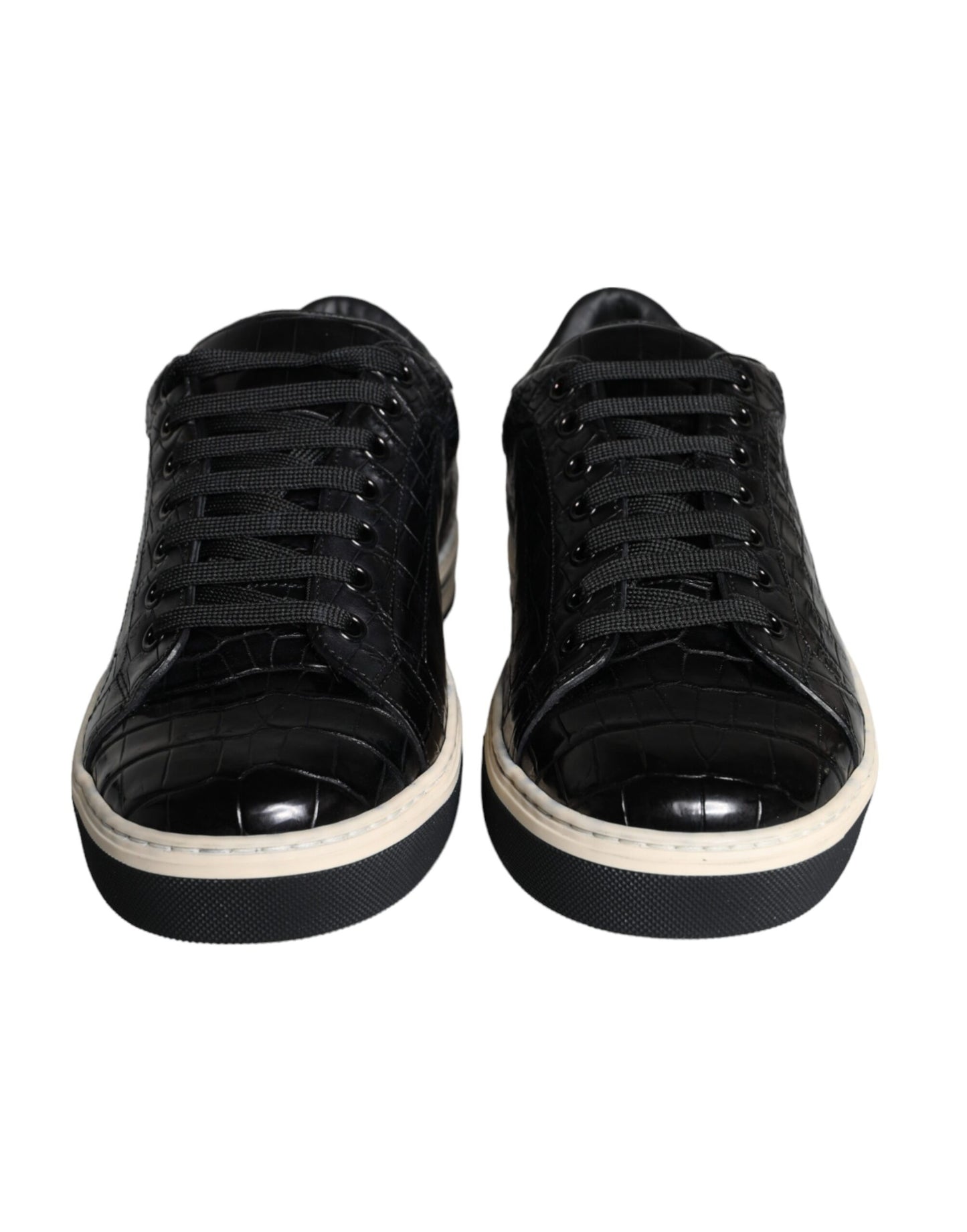 Dolce &amp; Gabbana Black Leather Men Low Top Sneakers Shoes