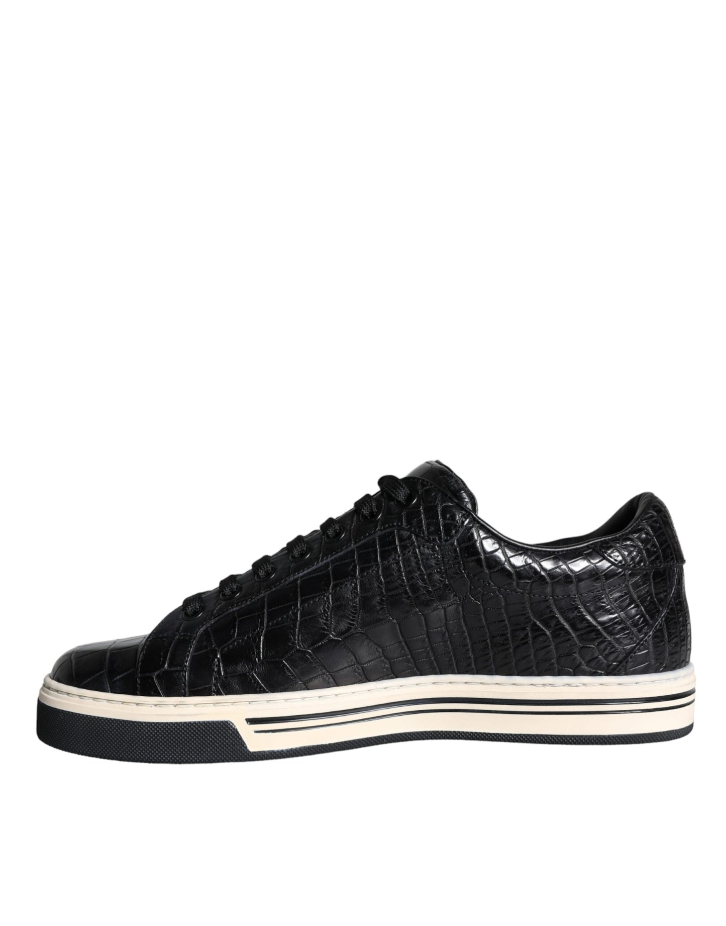 Dolce &amp; Gabbana Black Leather Men Low Top Sneakers Shoes