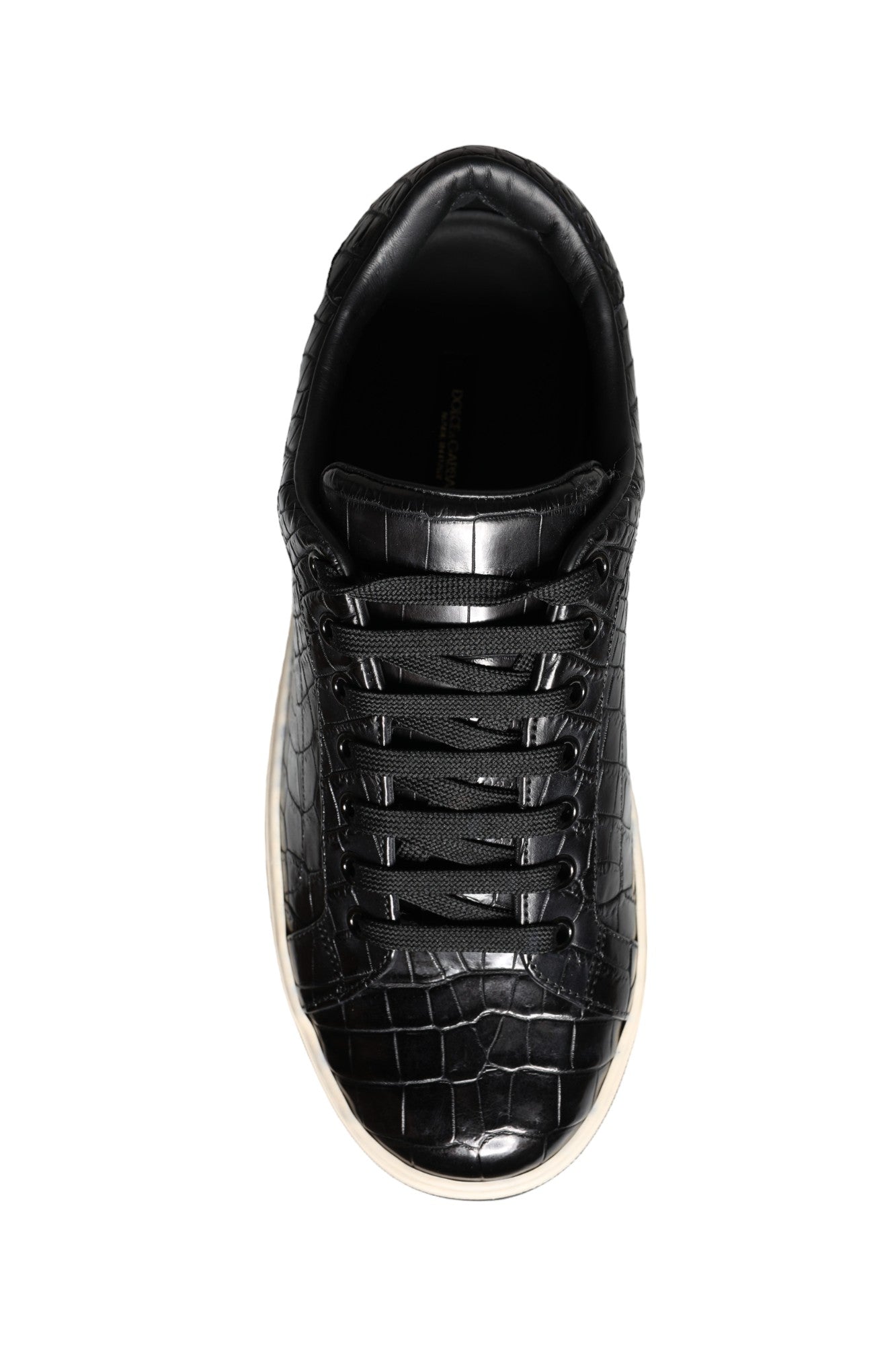 Dolce &amp; Gabbana Black Leather Men Low Top Sneakers Shoes