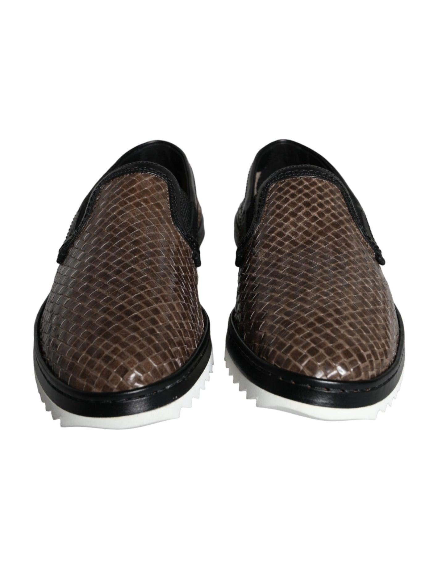 Dolce &amp; Gabbana Brown Black Leather Woven Men Loafers Shoes