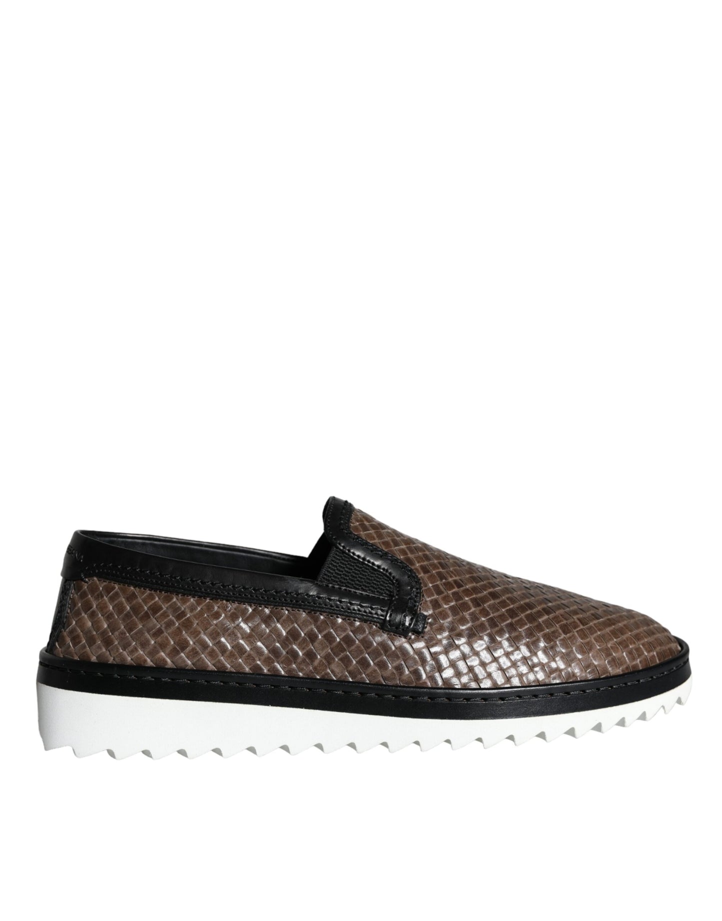 Dolce &amp; Gabbana Brown Black Leather Woven Men Loafers Shoes