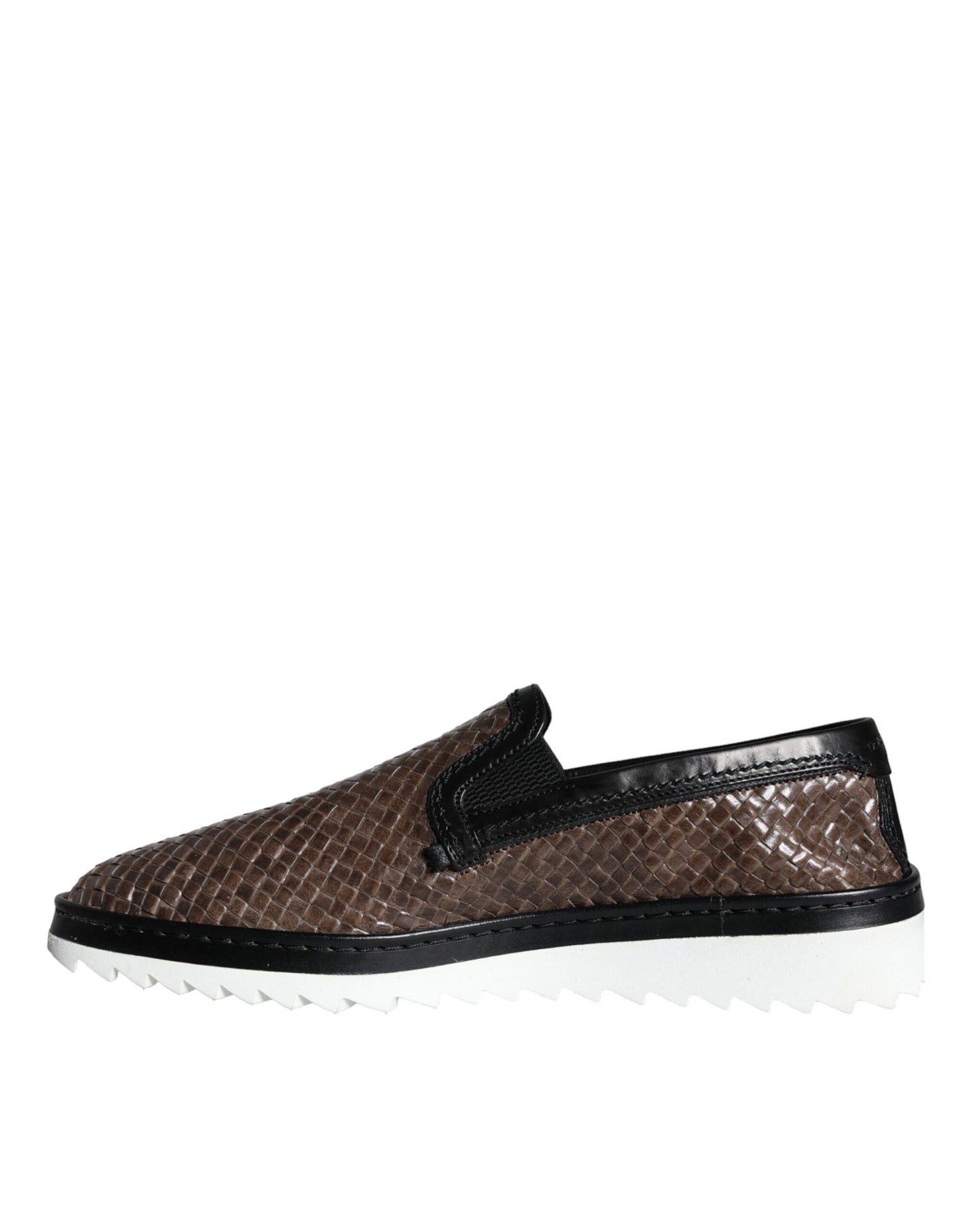 Dolce &amp; Gabbana Brown Black Leather Woven Men Loafers Shoes