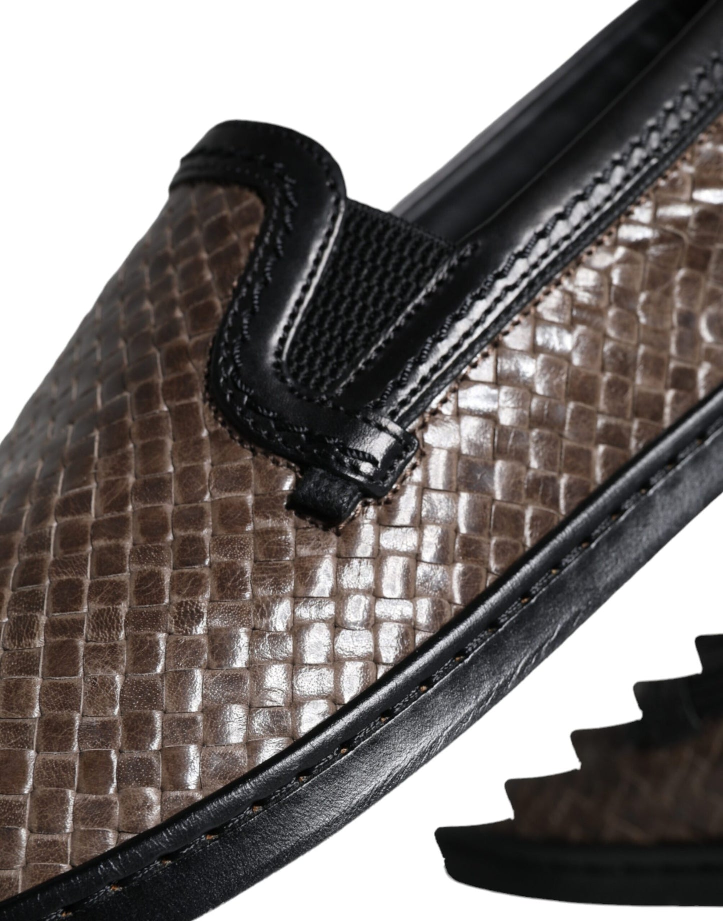 Dolce &amp; Gabbana Brown Black Leather Woven Men Loafers Shoes