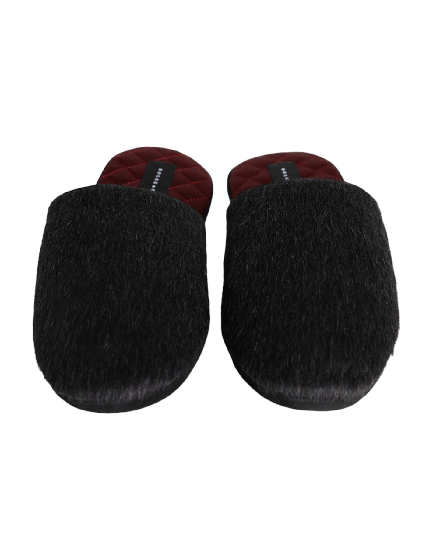 Dolce &amp; Gabbana Black Faux Fur Slippers Slip On Shoes