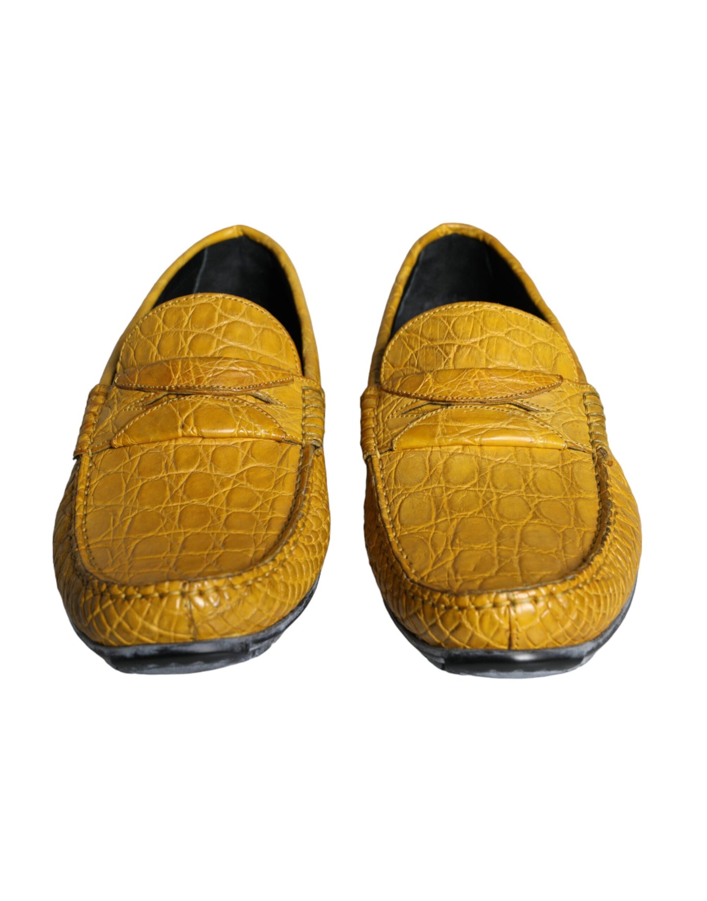 Dolce &amp; Gabbana Yellow Leather Slip Mocassin Loafers Shoes