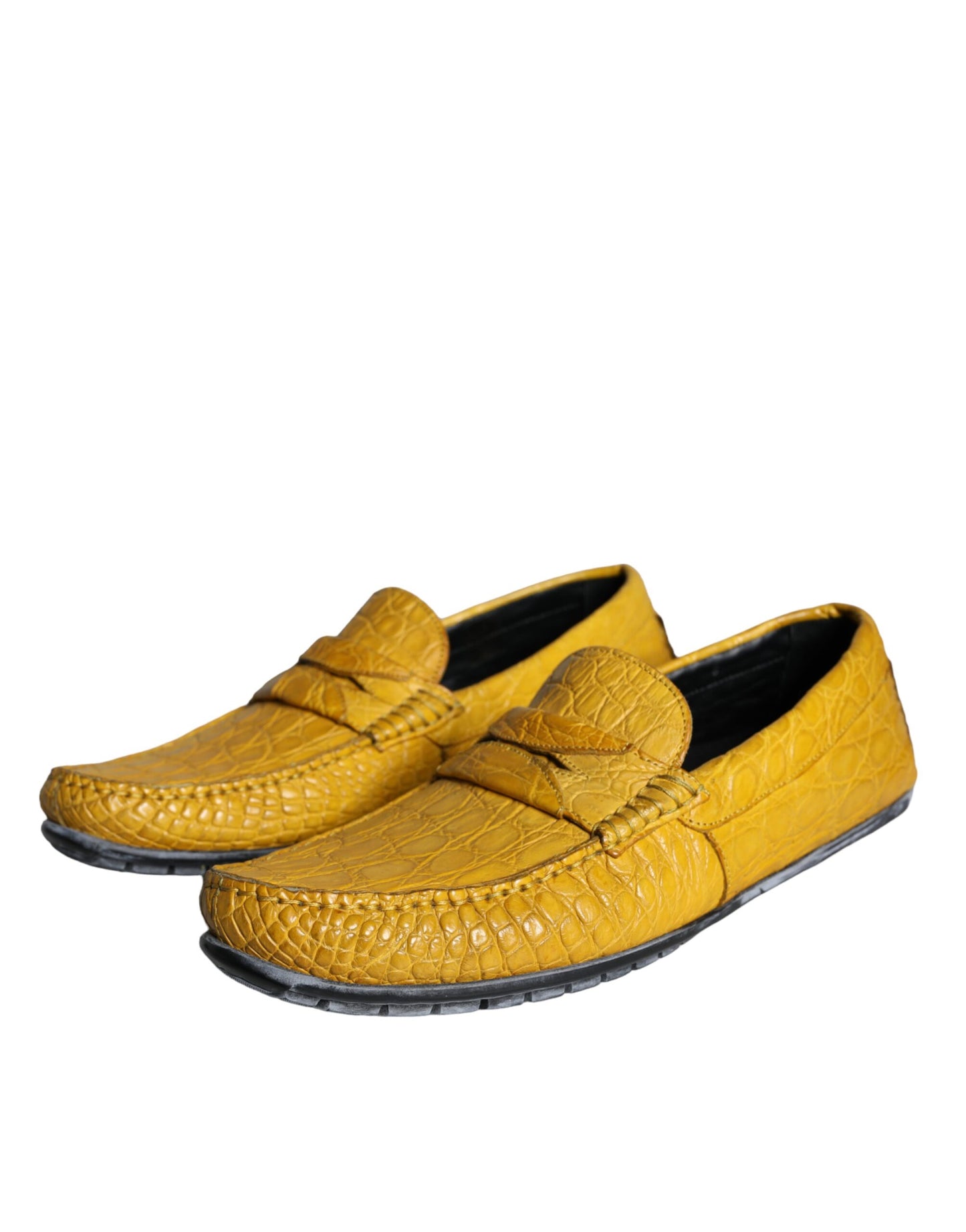 Dolce &amp; Gabbana Yellow Leather Slip Mocassin Loafers Shoes