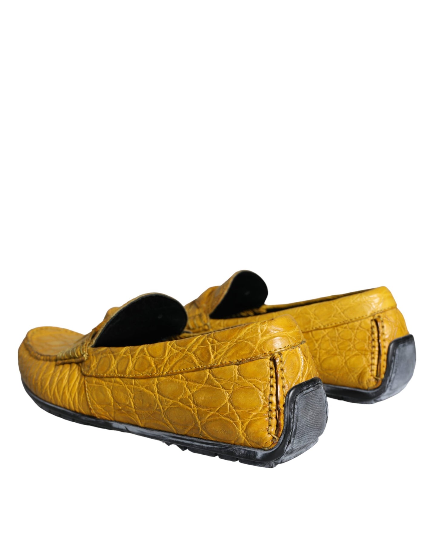 Dolce &amp; Gabbana Yellow Leather Slip Mocassin Loafers Shoes