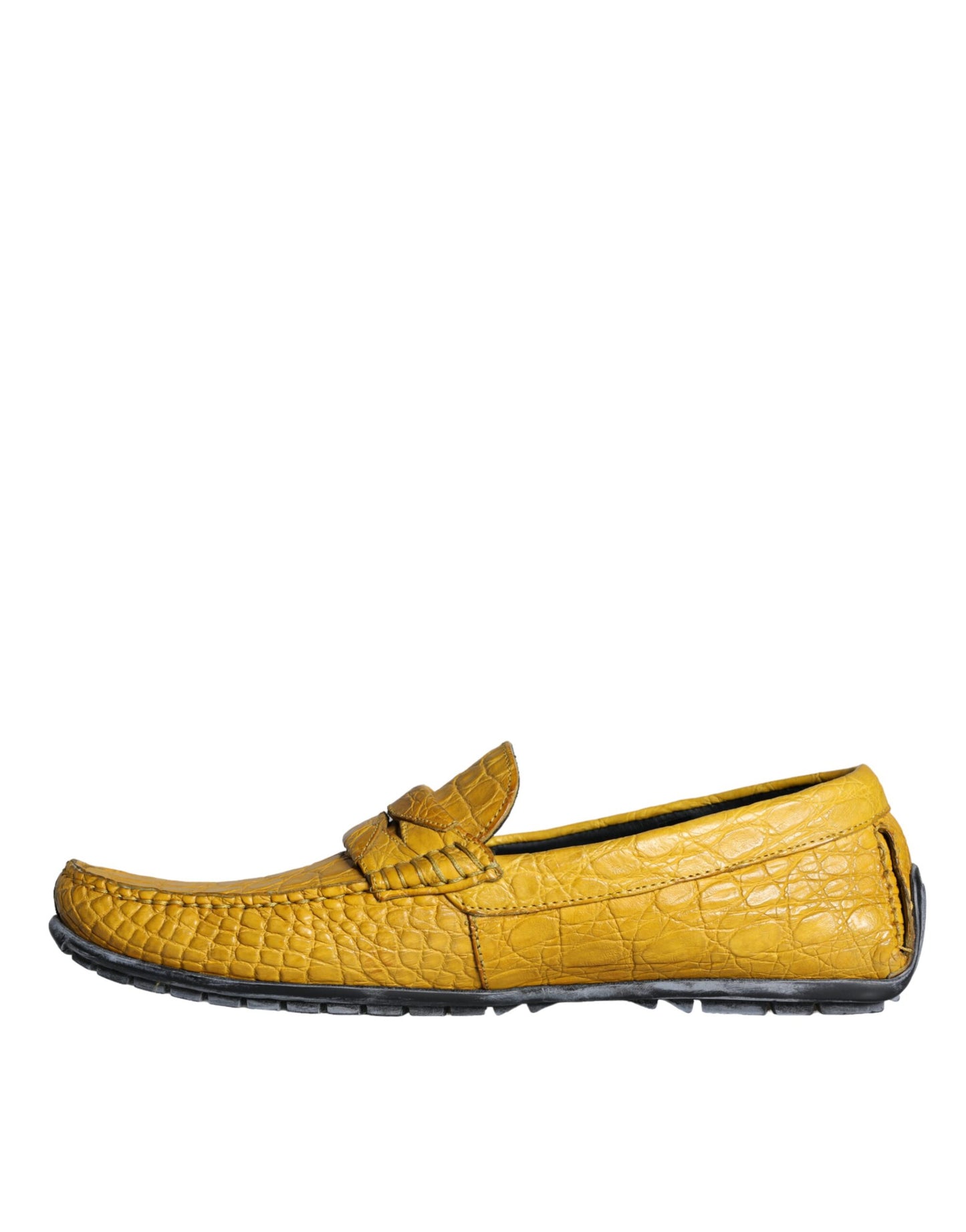 Dolce &amp; Gabbana Yellow Leather Slip Mocassin Loafers Shoes