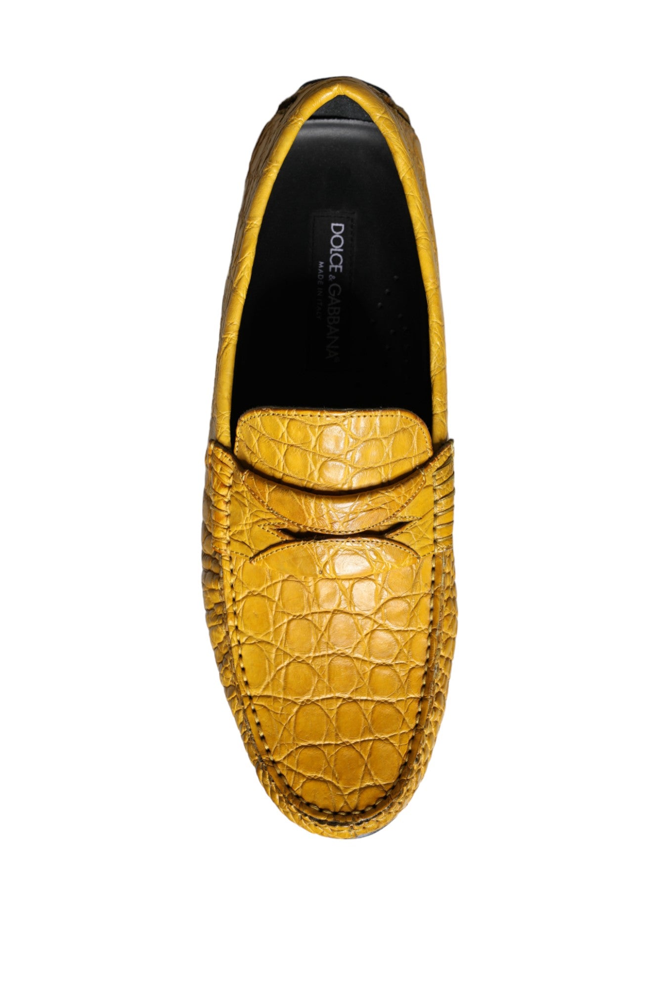 Dolce &amp; Gabbana Yellow Leather Slip Mocassin Loafers Shoes