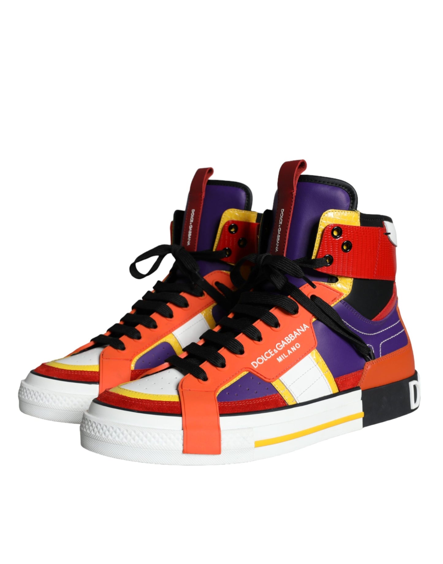 Dolce &amp; Gabbana Multicolor Leather High Top Sneakers Shoes