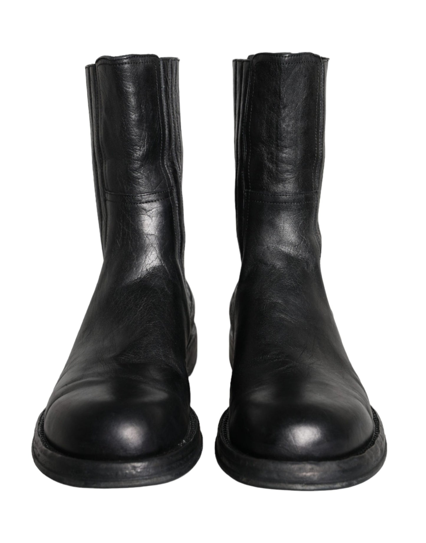 Dolce &amp; Gabbana Black Horse Leather Mid Calf Boots Men Shoes