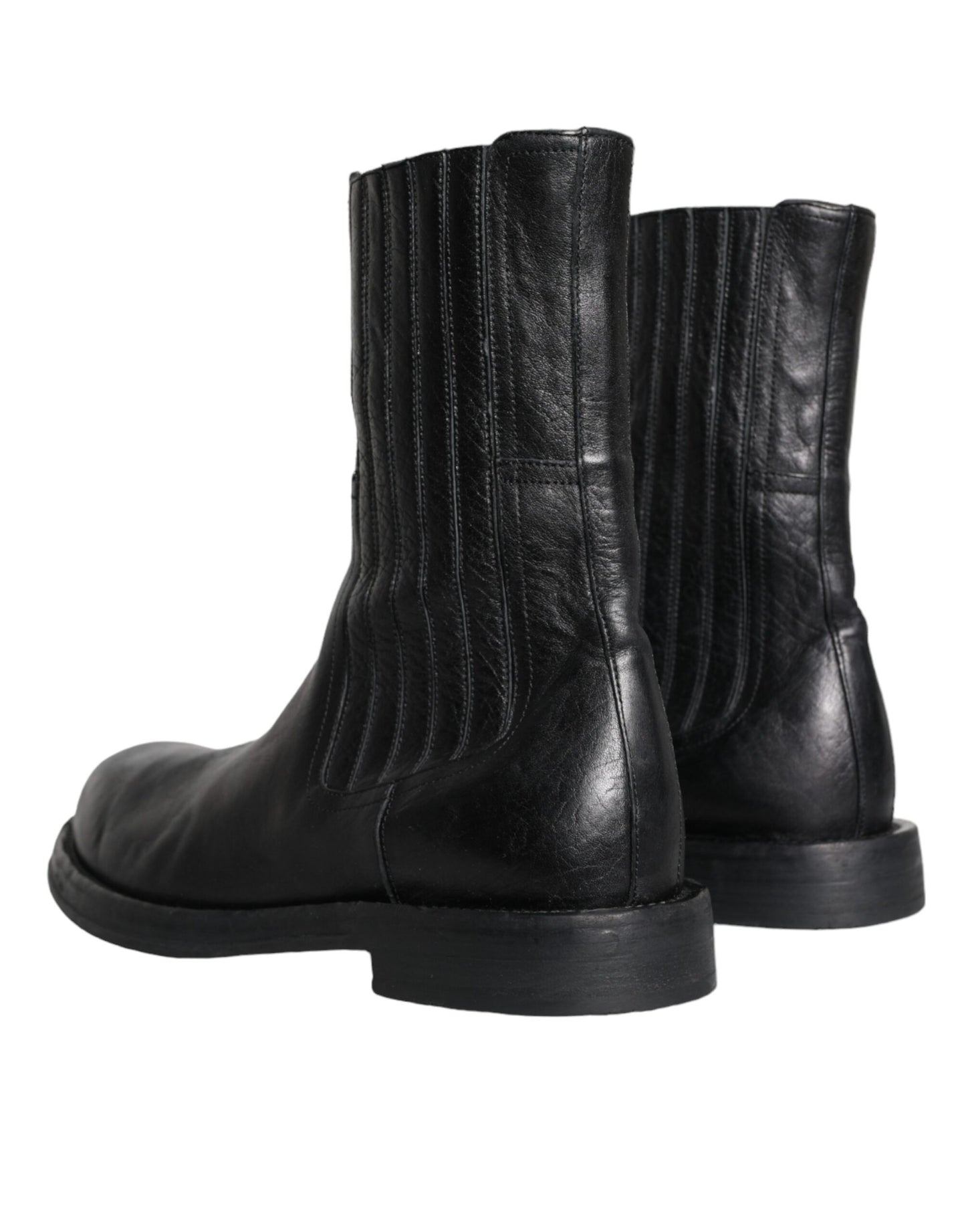 Dolce &amp; Gabbana Black Horse Leather Mid Calf Boots Men Shoes