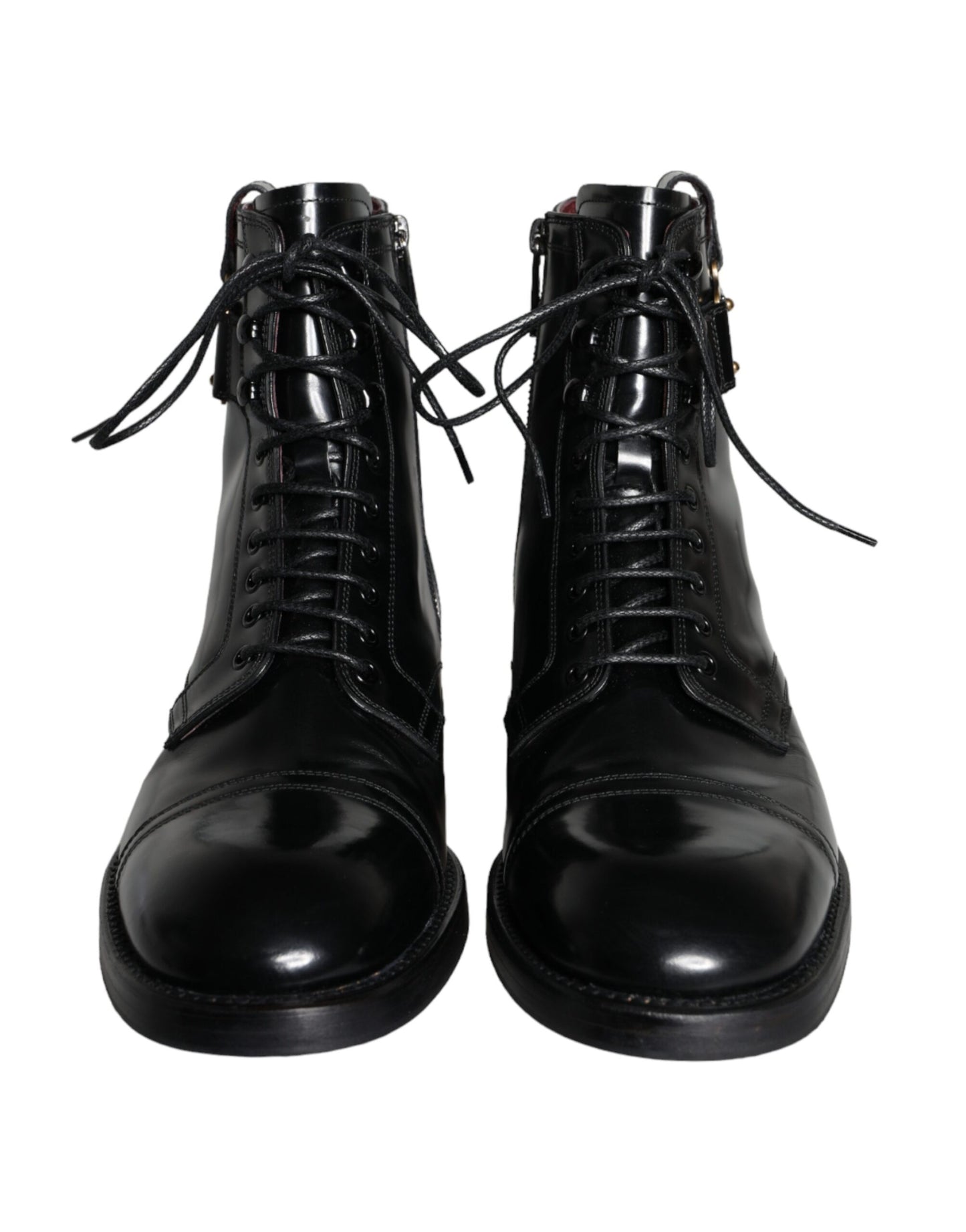 Dolce &amp; Gabbana Black Logo Lace Up Mid Calf Men Boots Shoes