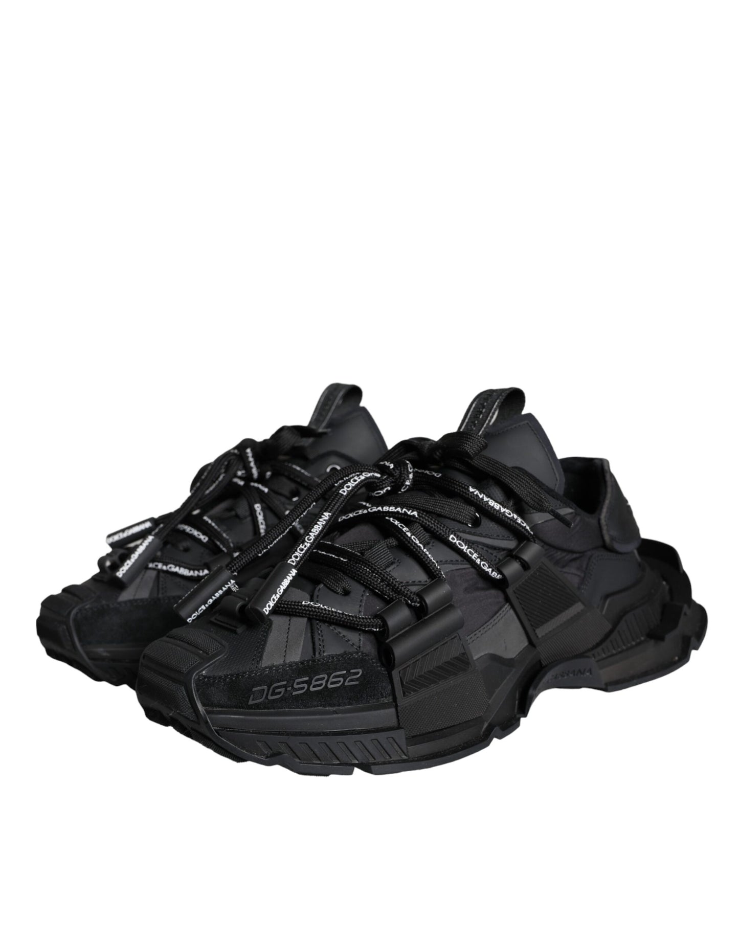 Dolce &amp; Gabbana Black Low Top Space Lace Up Sneakers Shoes