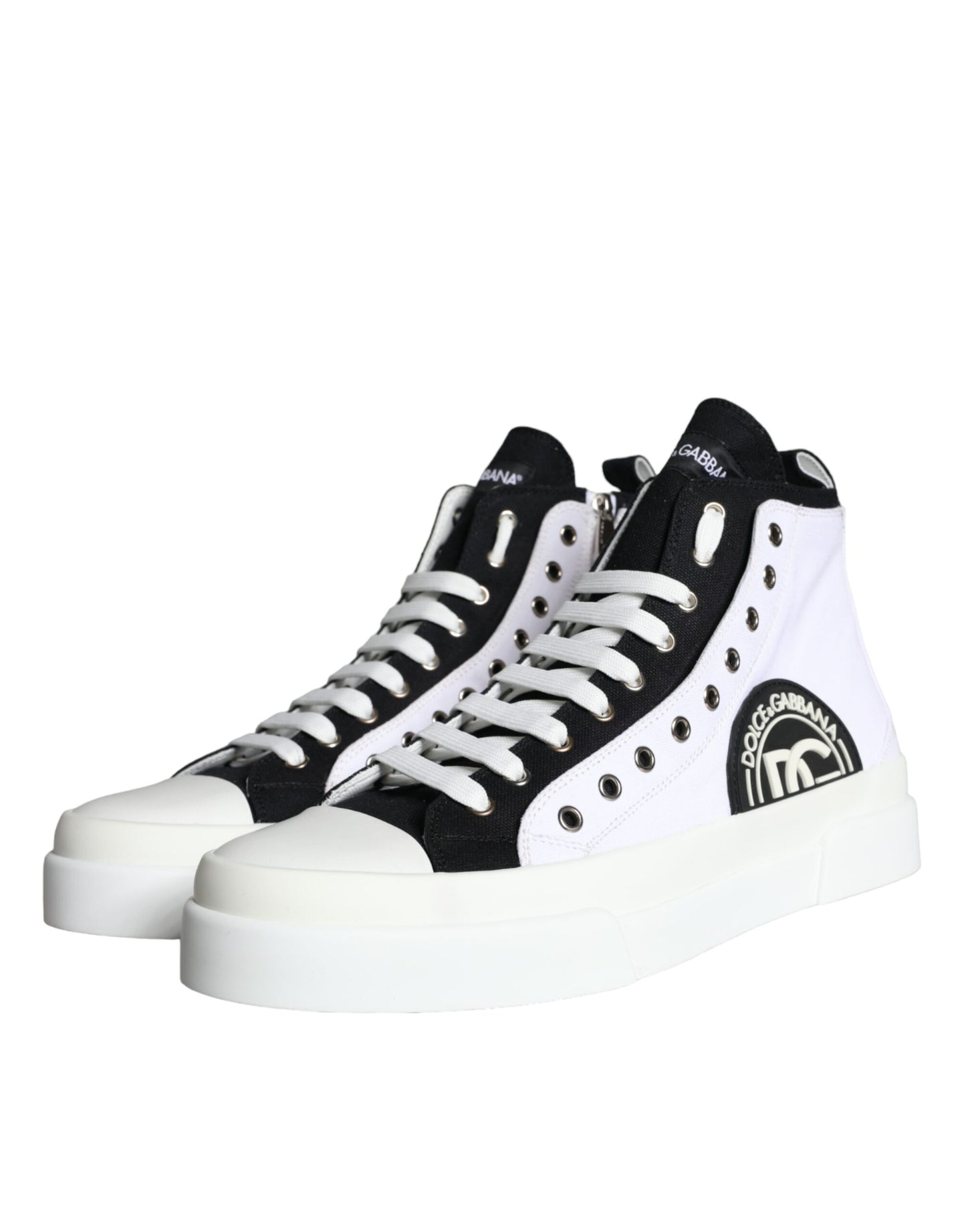 Dolce & Gabbana Weiß Schwarz Baumwolle Logo High Top Sneaker Schuhe