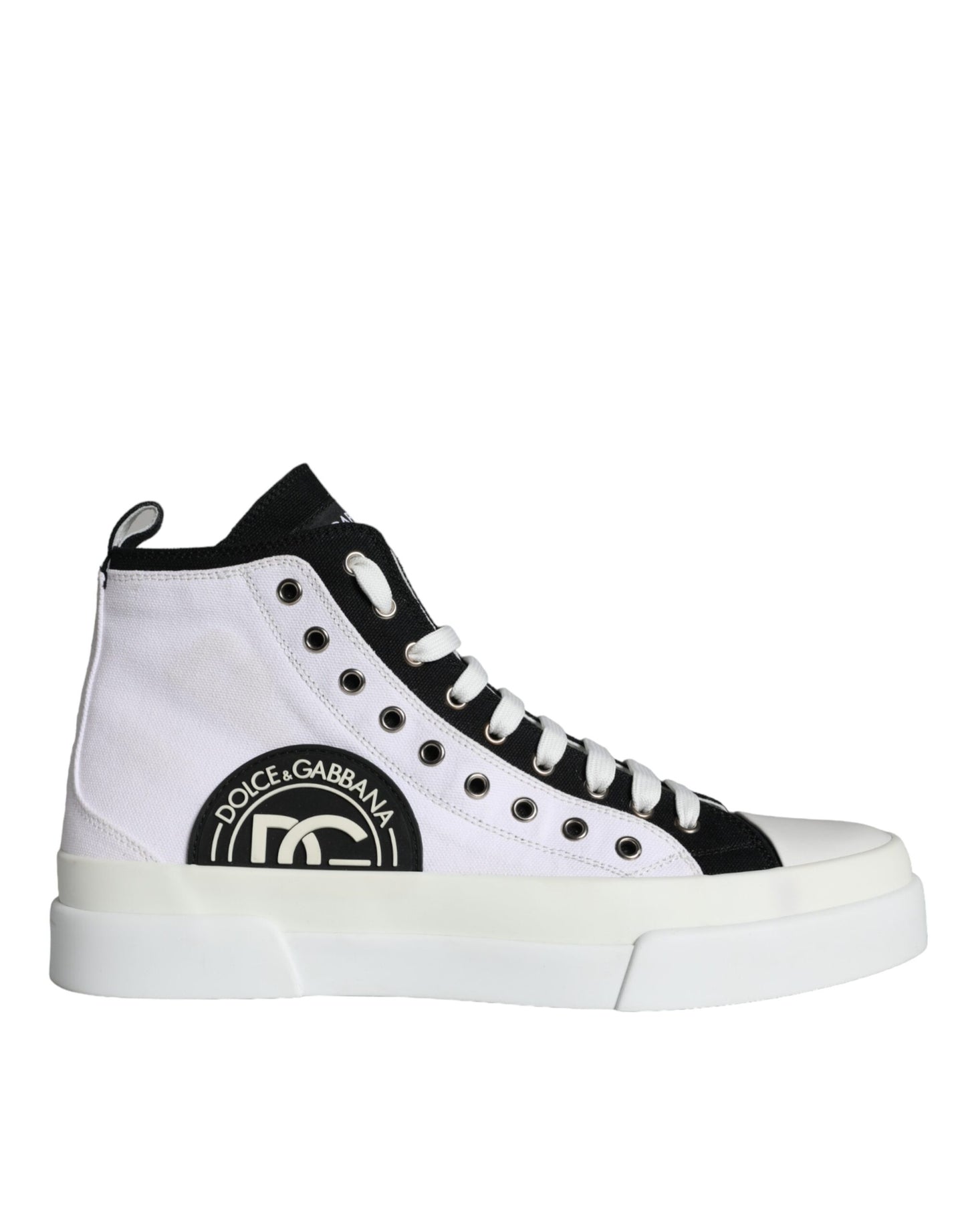 Dolce & Gabbana Weiß Schwarz Baumwolle Logo High Top Sneaker Schuhe