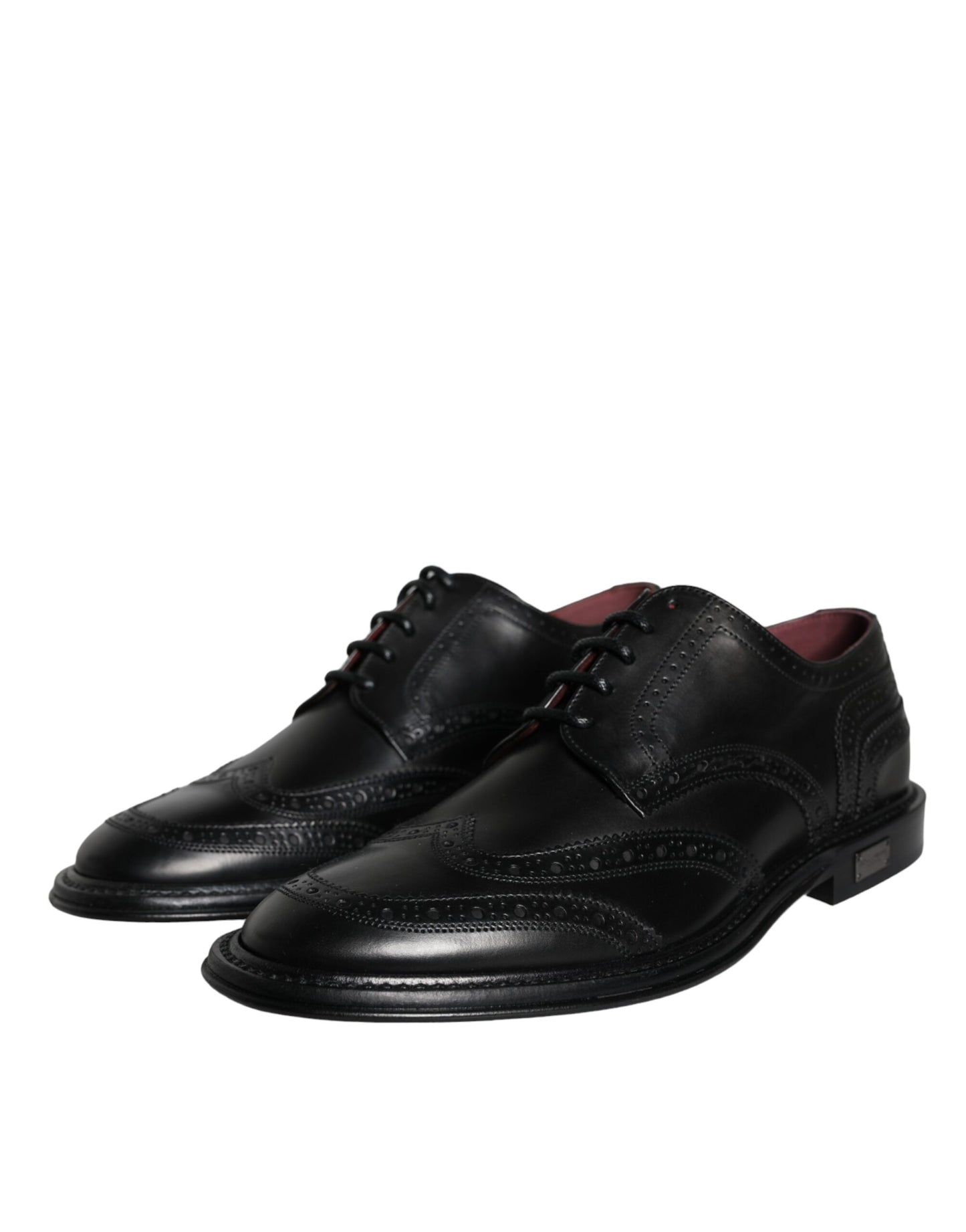 Dolce &amp; Gabbana Black Leather Oxford Wingtip Formal Men Shoes